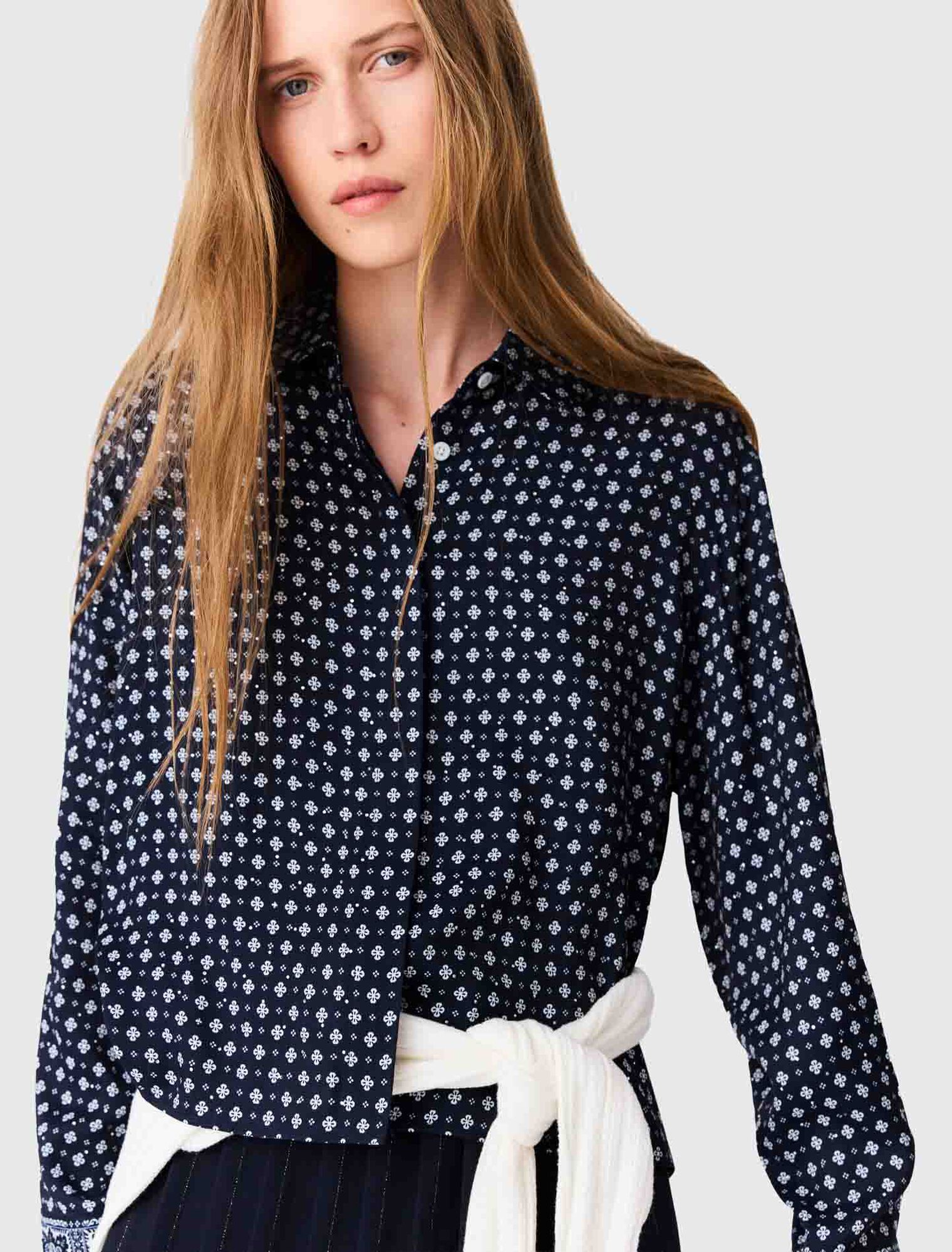 Printed shirt with rhinestones