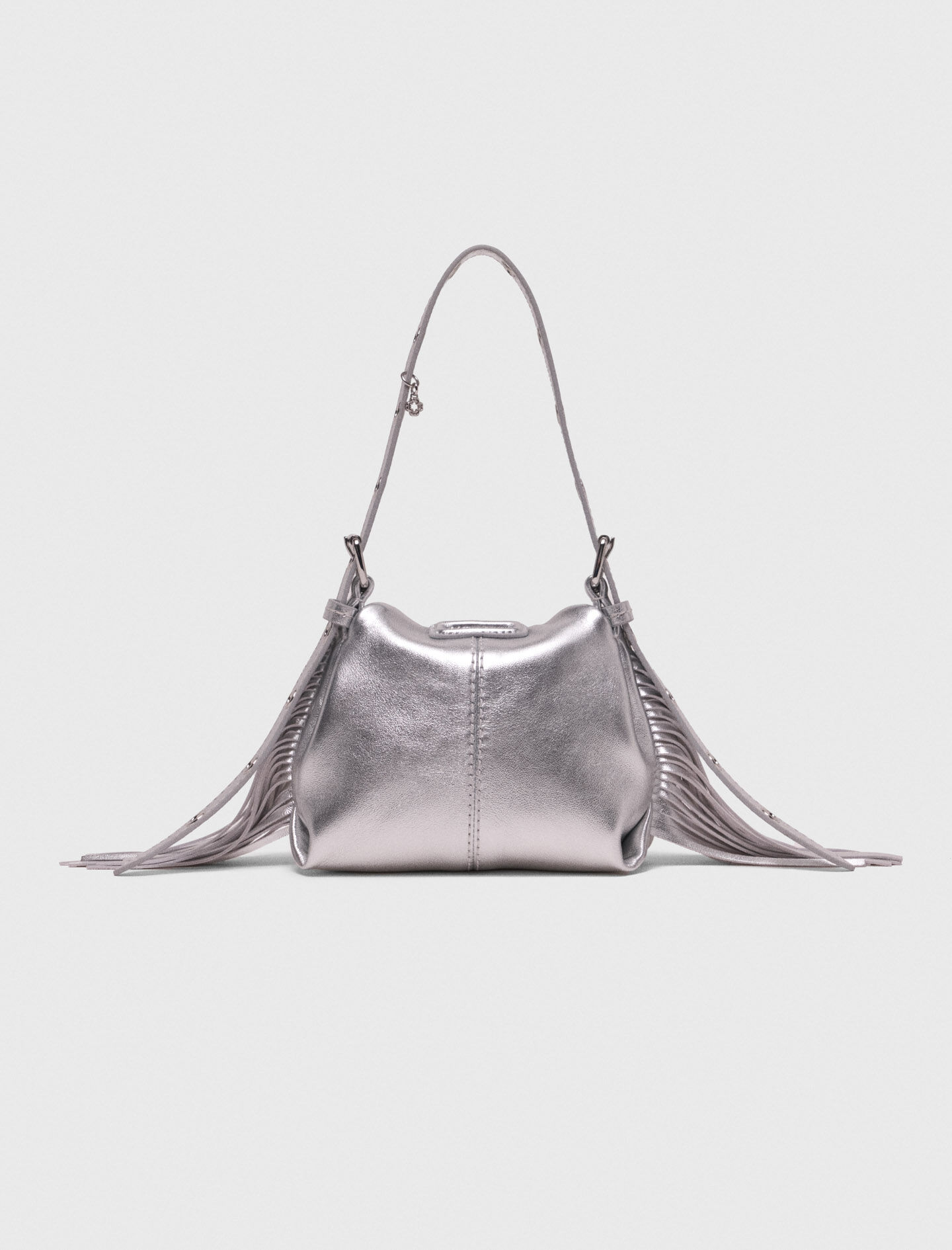 【MAJE】MISS M フリンジ メタリックレザー Metallic leather Miss M micro bag Black / Gray for Women | Maje