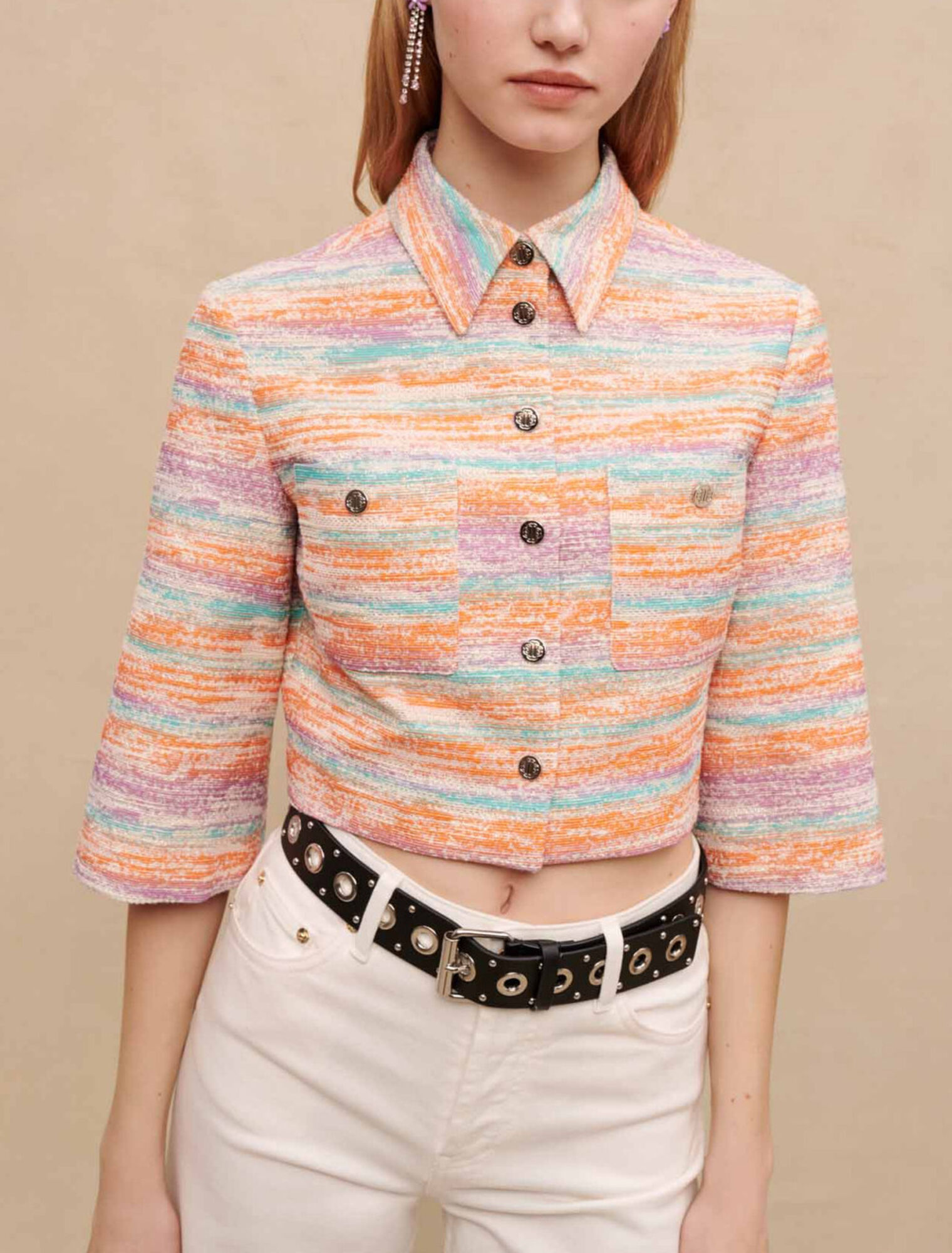 Short jacket in shiny tweed