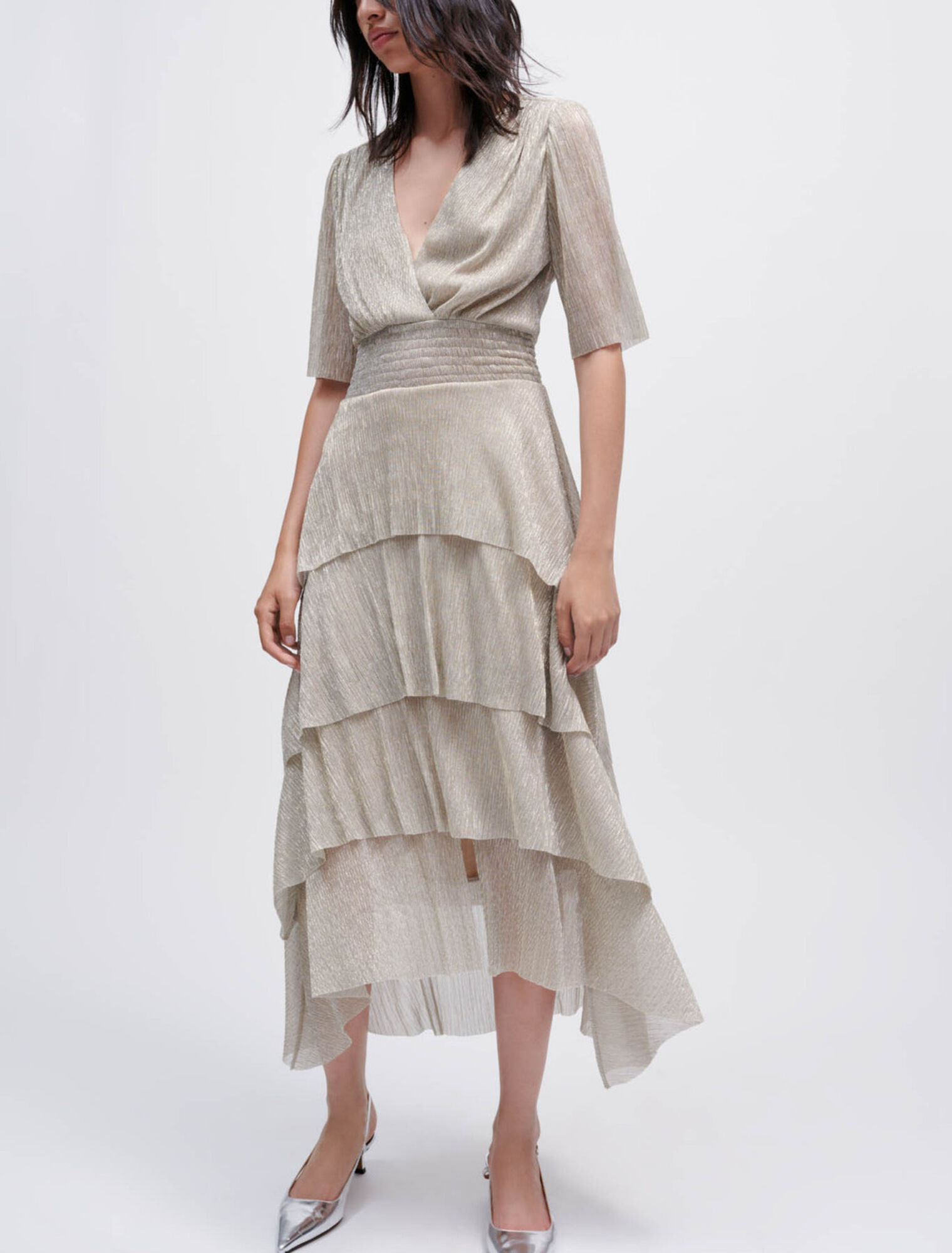 Full lamé dress with ruffles