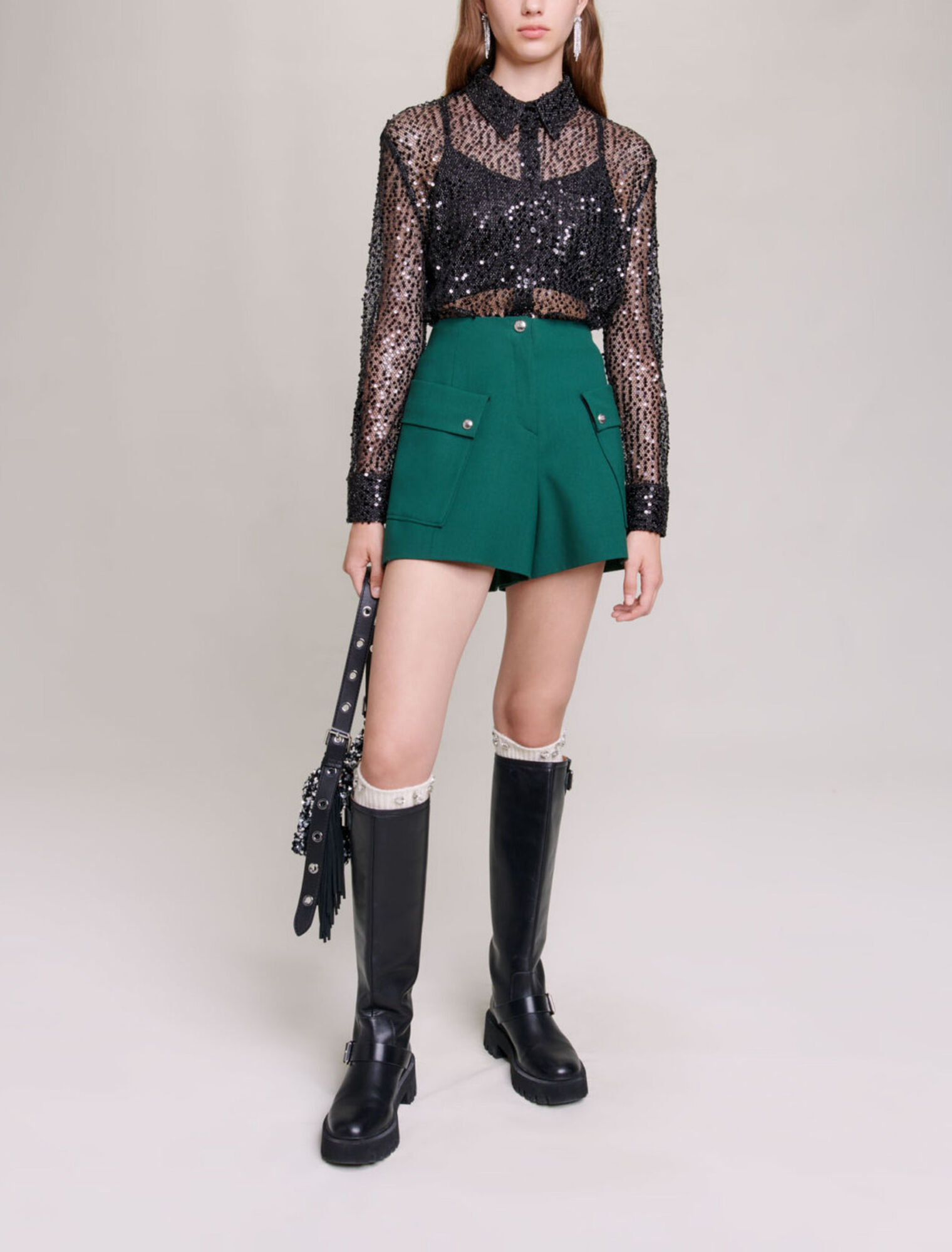 Sequinned cropped shirt