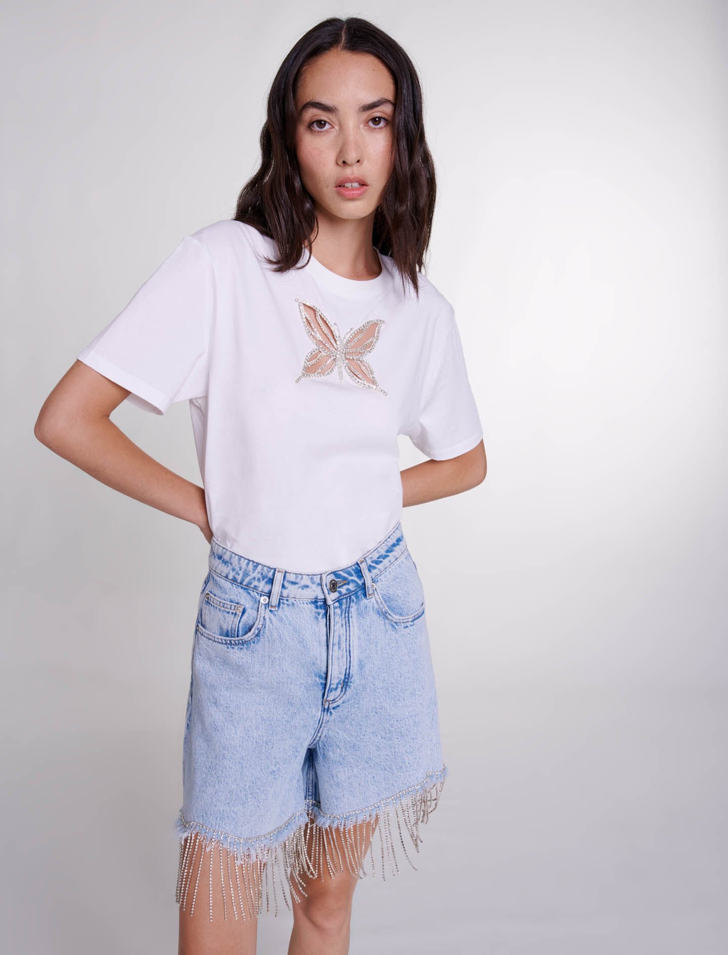 ハンドメイド　★メメ様★ Rhinestone denim shorts