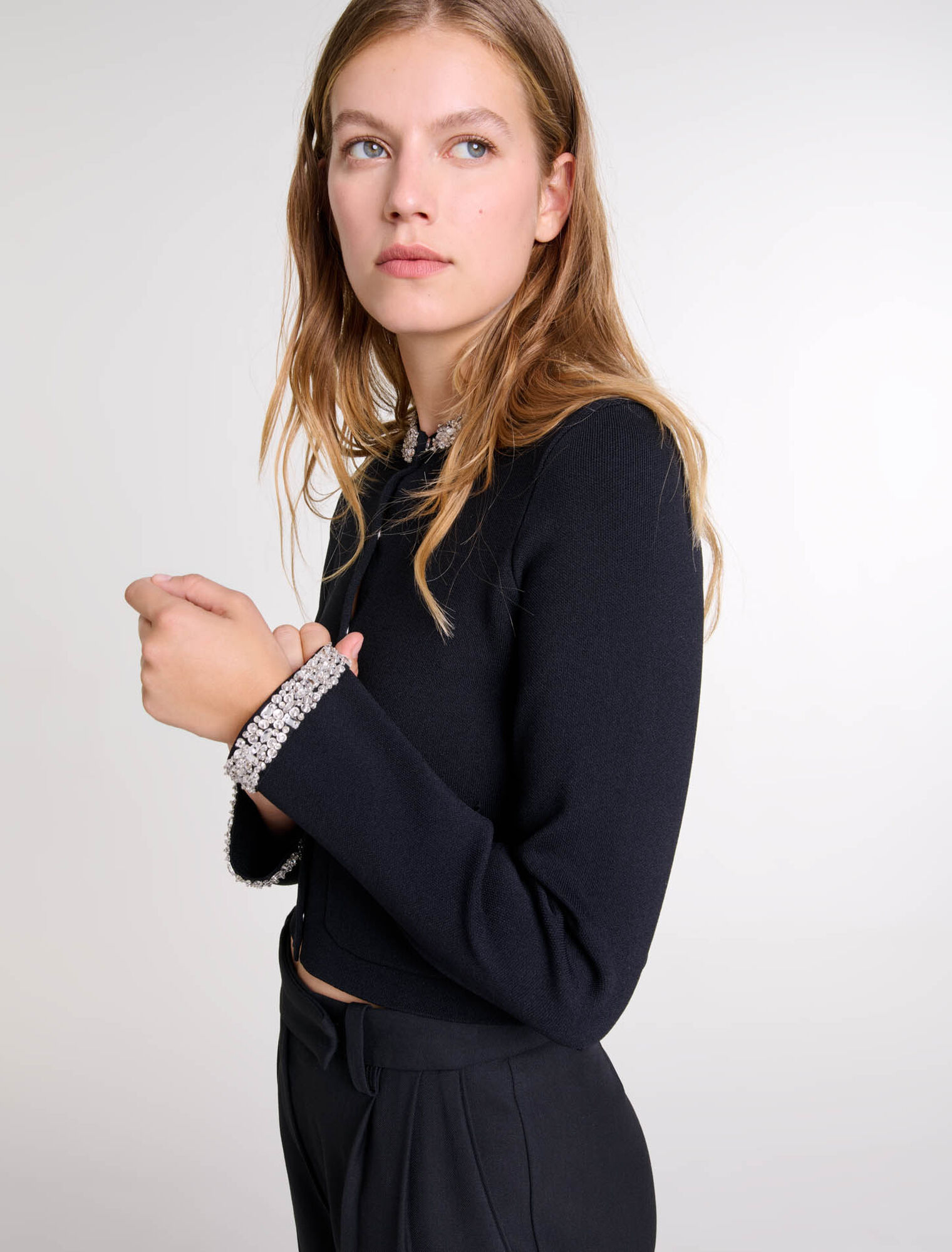 Cardigan with rhinestone trim