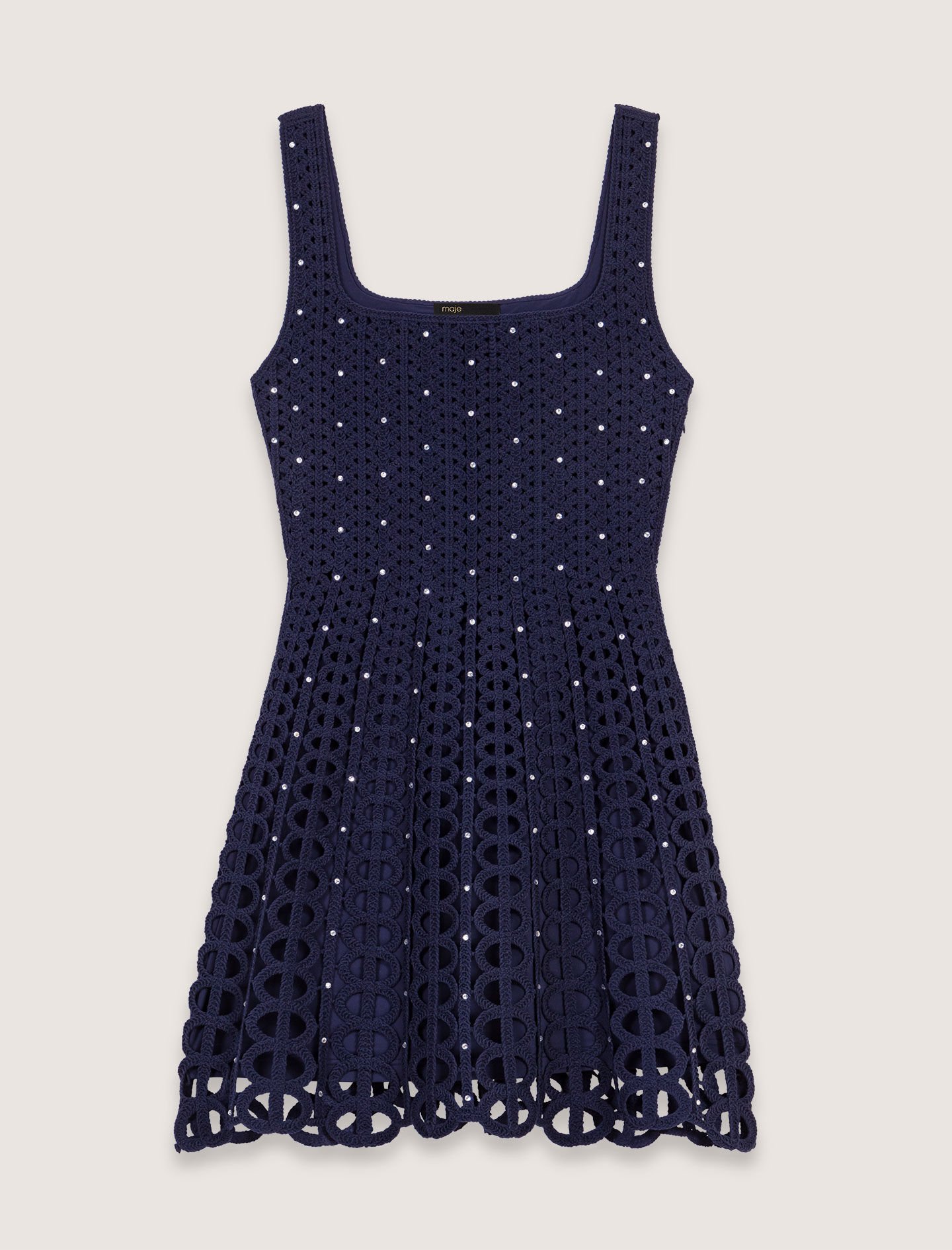 Rhinestone crochet short dress Blue for Women | Maje