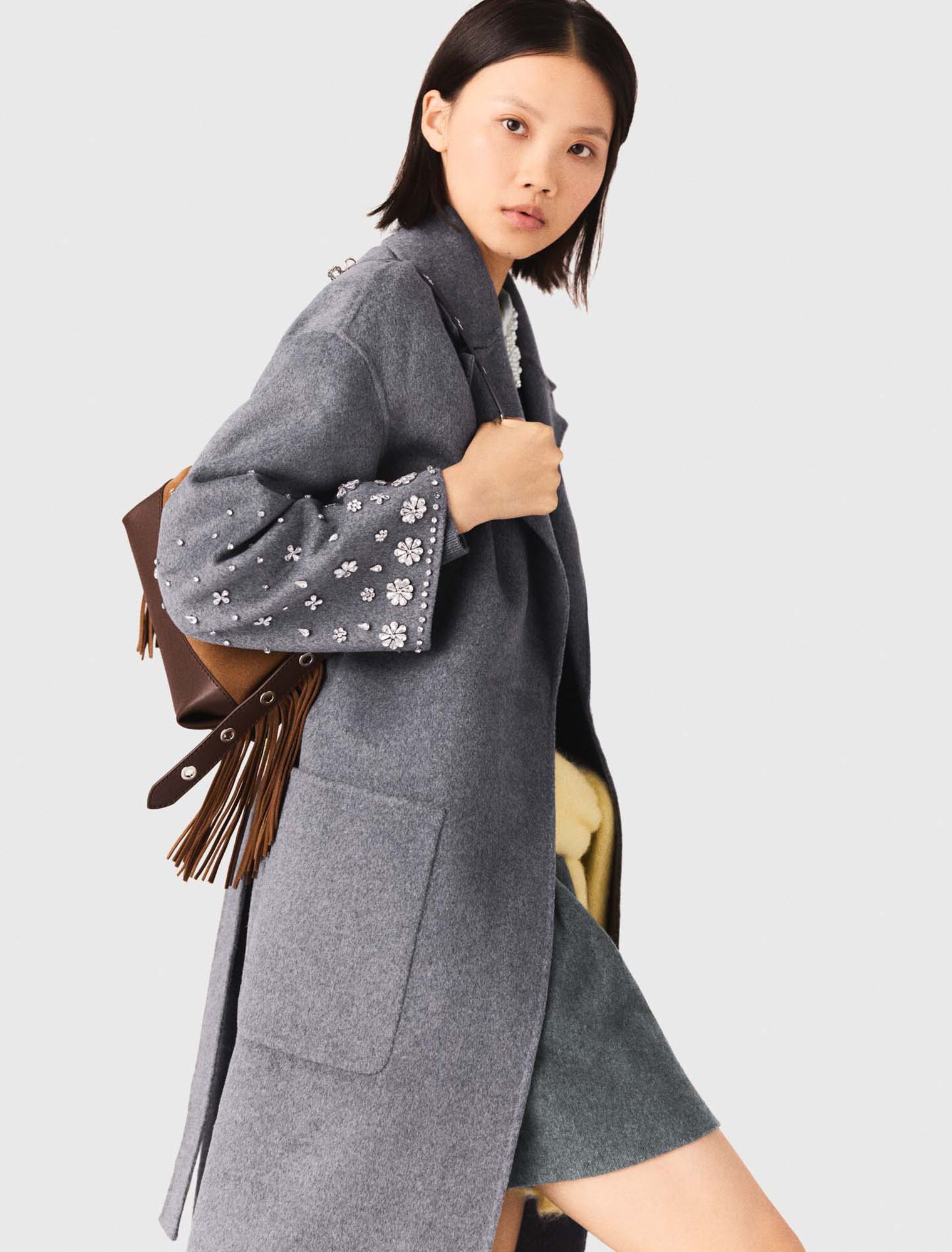 Long double-faced rhinestone coat