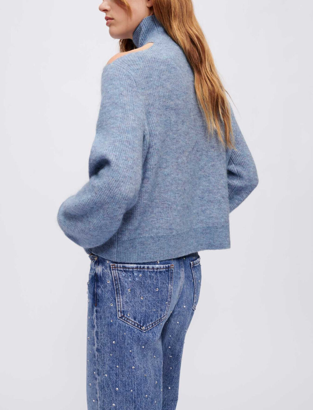 High-neck sweater with open shoulder Blue for Women | Maje