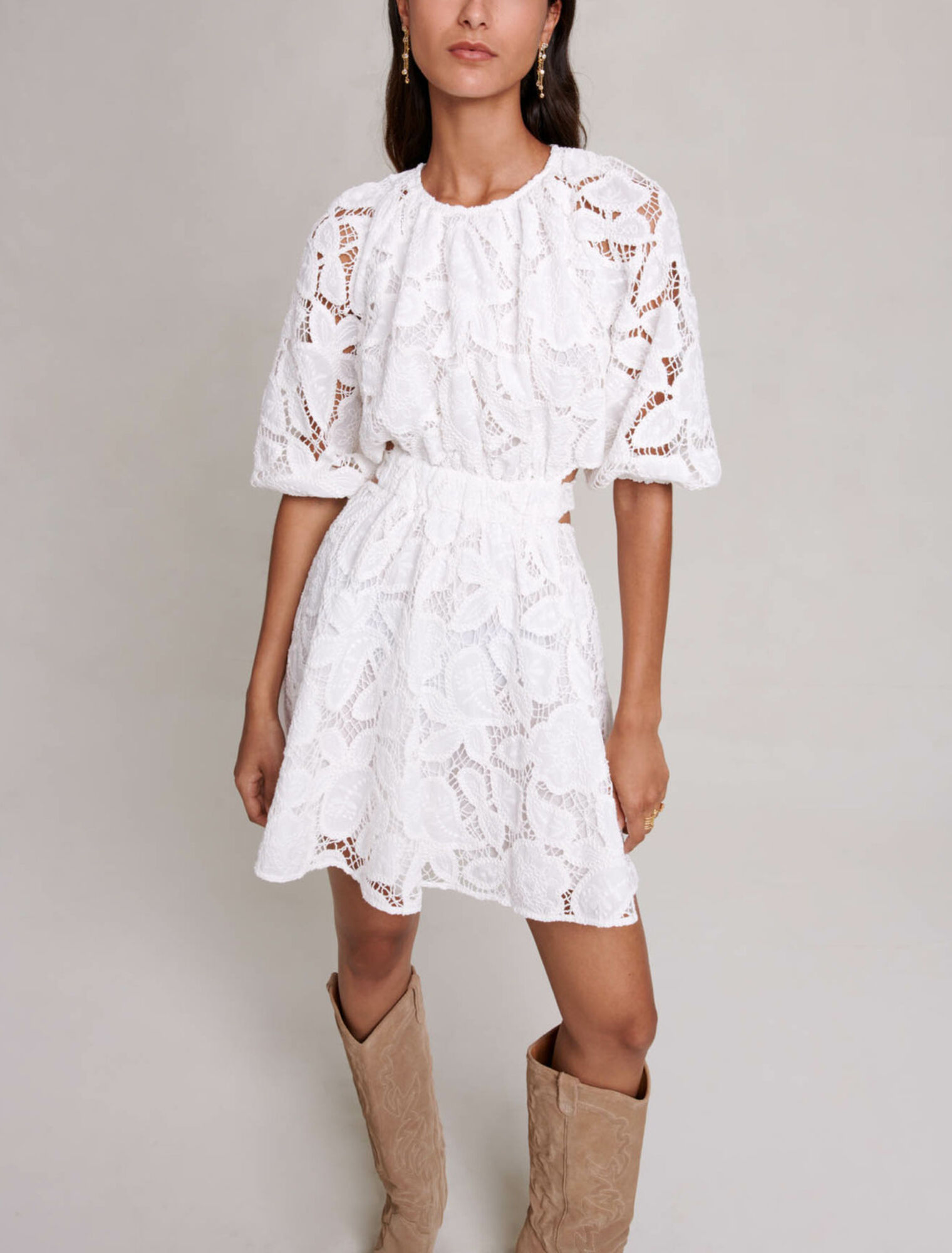 Embroidered cotton short dress