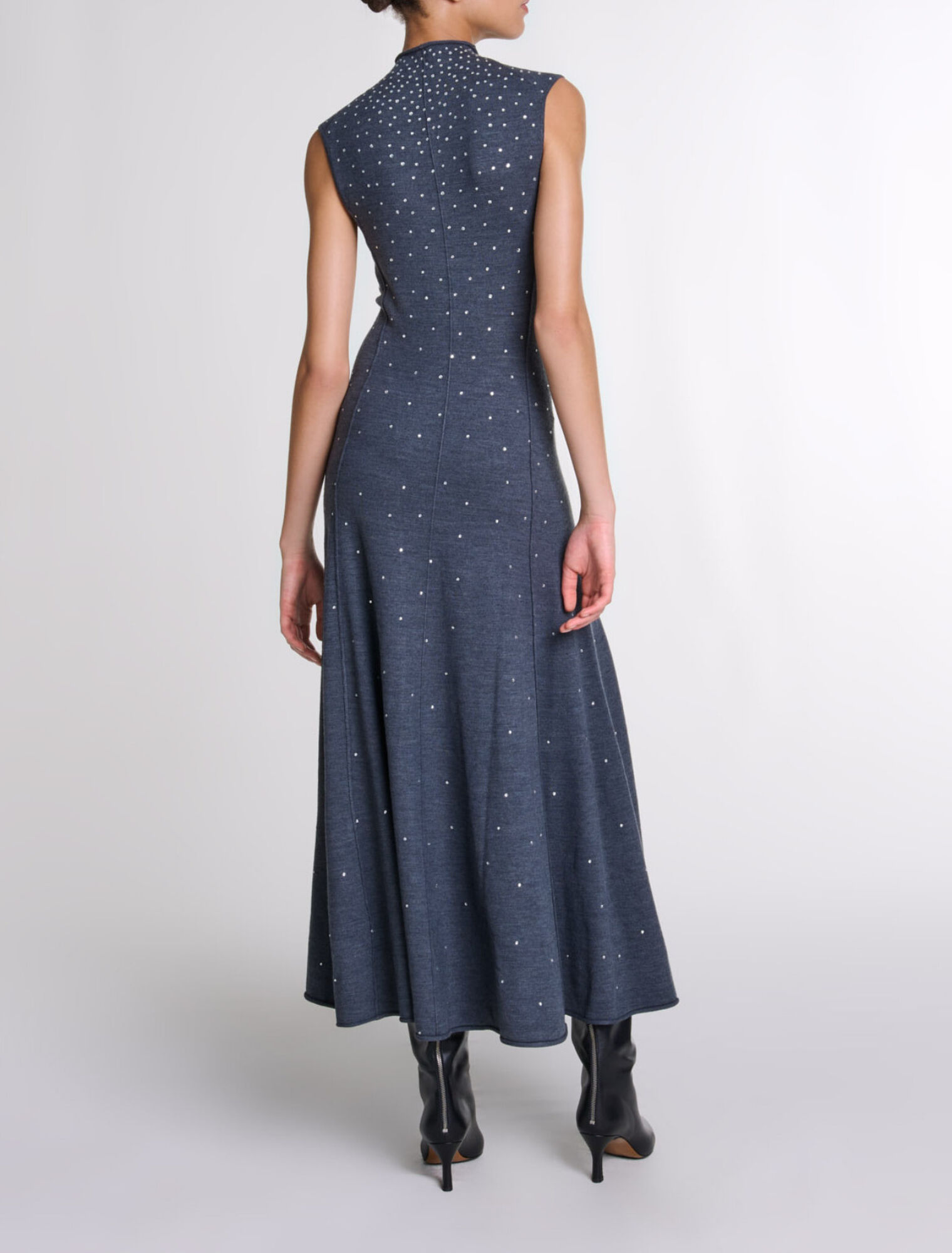 Knit maxi dress with rhinestones