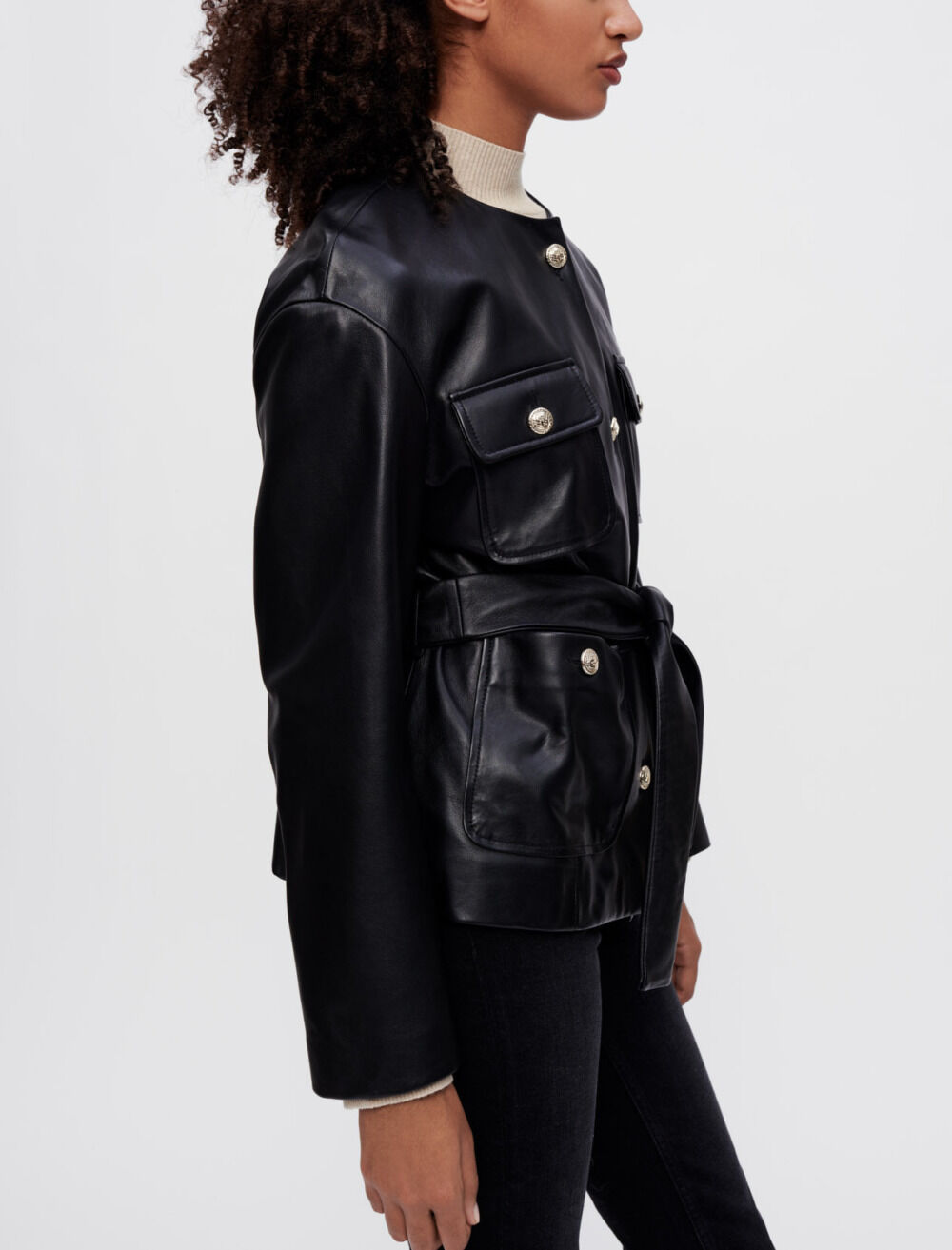 4-pocket leather jacket Black / Gray for Women | Maje