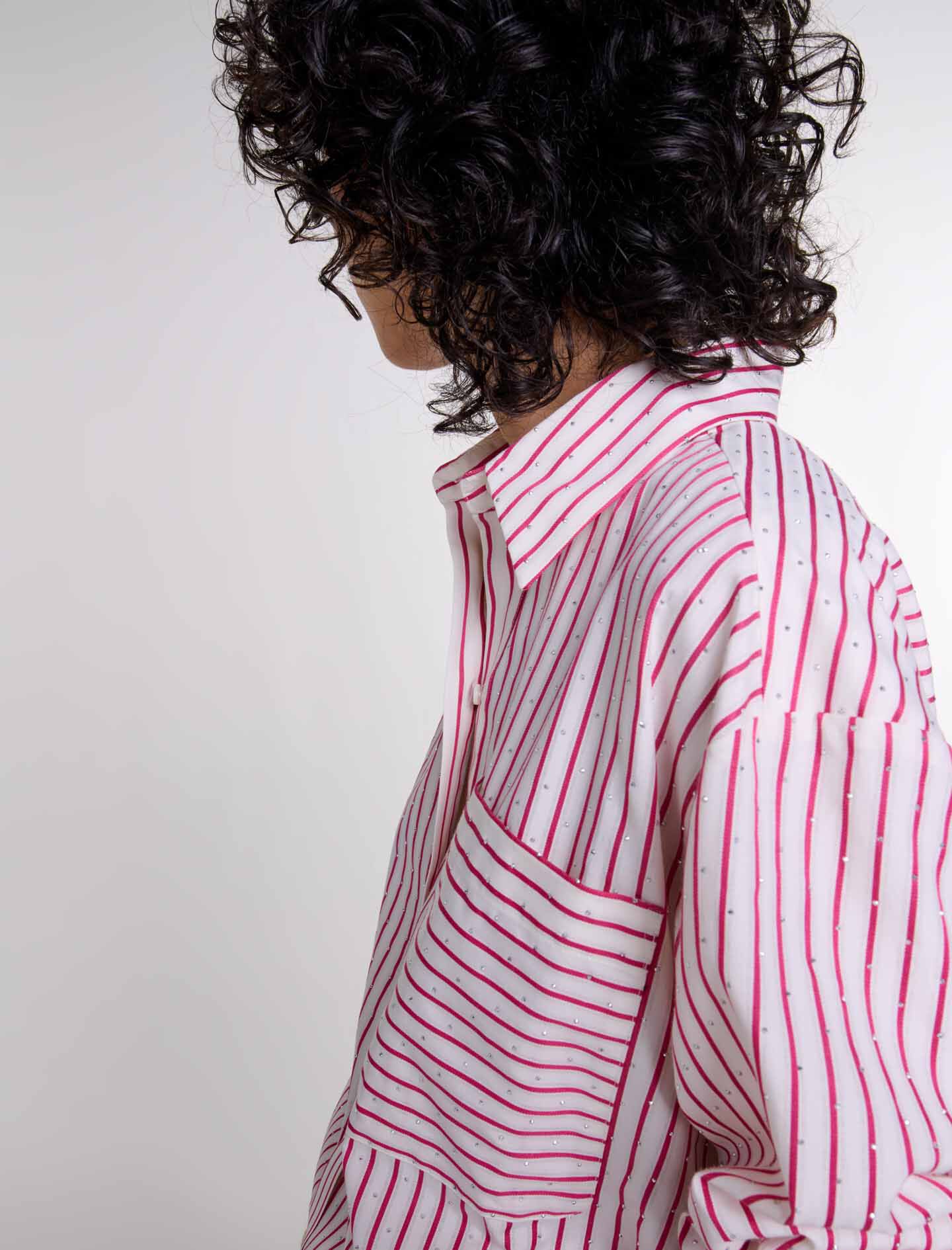 Striped rhinestone shirt - Short sleeves | Maje