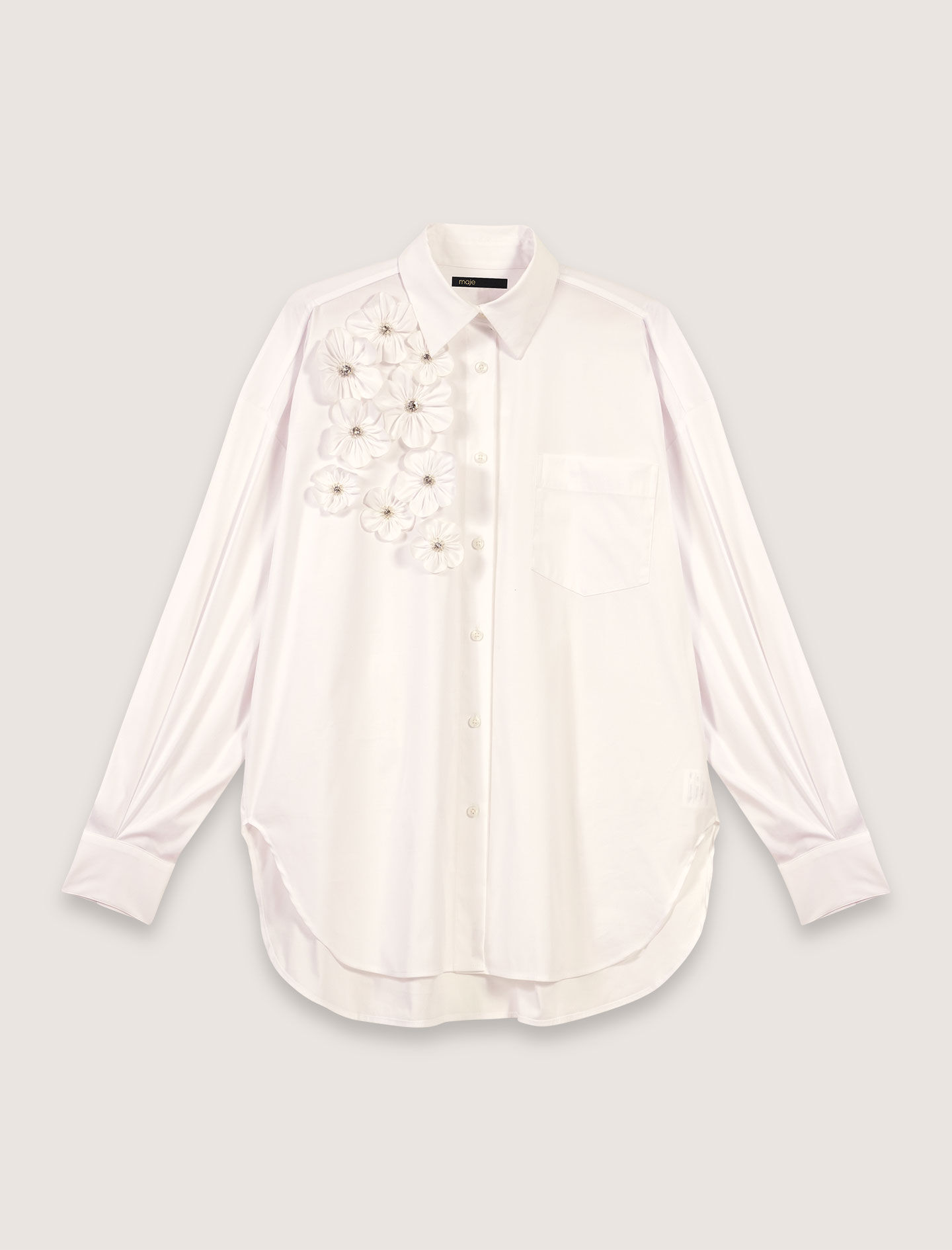 Long shirt with embroidered flowers - Short sleeves | Maje