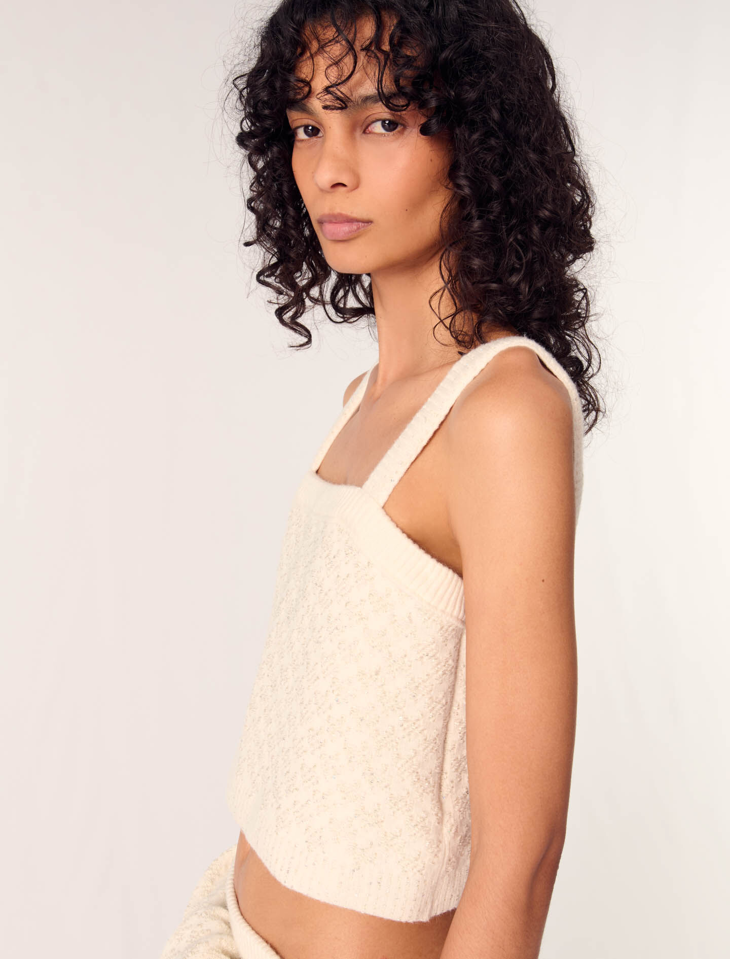 Tweed-effect knit crop top White for Women | Maje