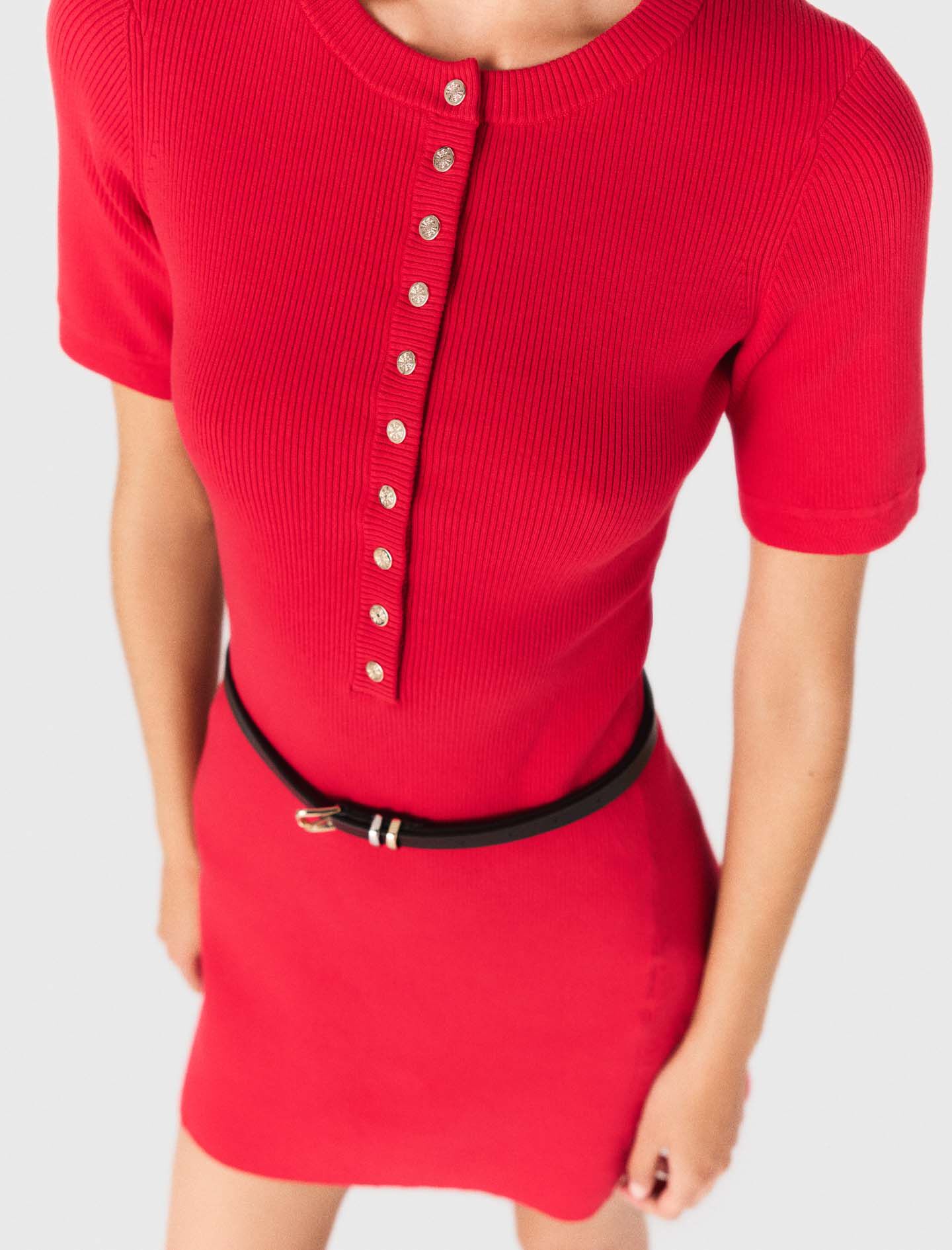 Short ribbed knit dress Red for Women | Maje