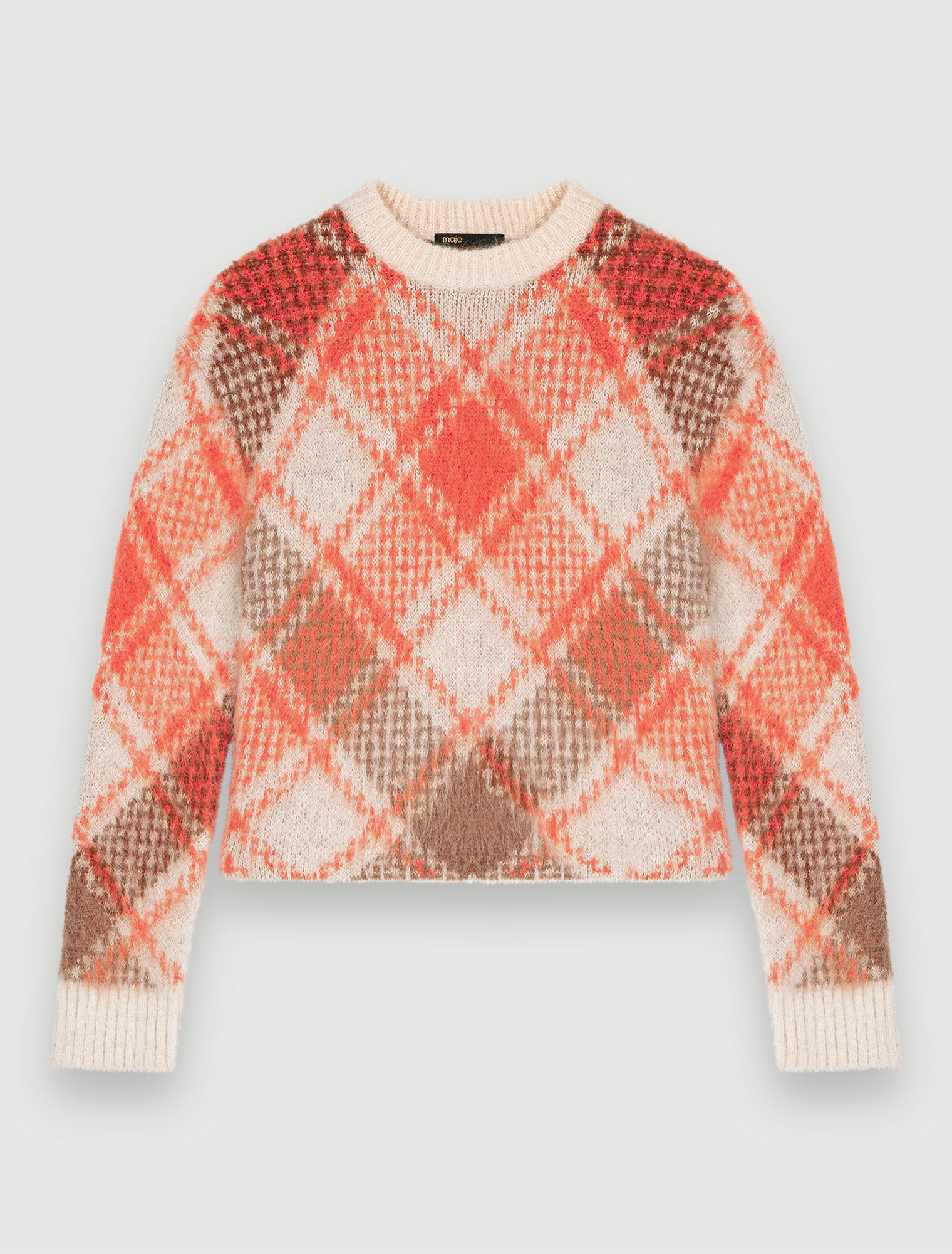 Fluffy diamond jacquard pullover