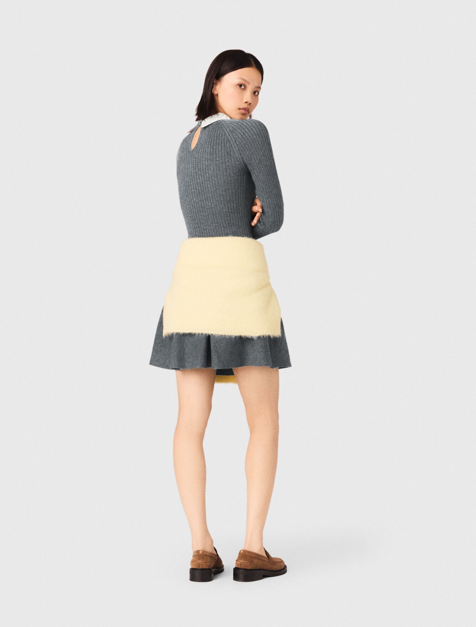 Beaded-collar short knit dress