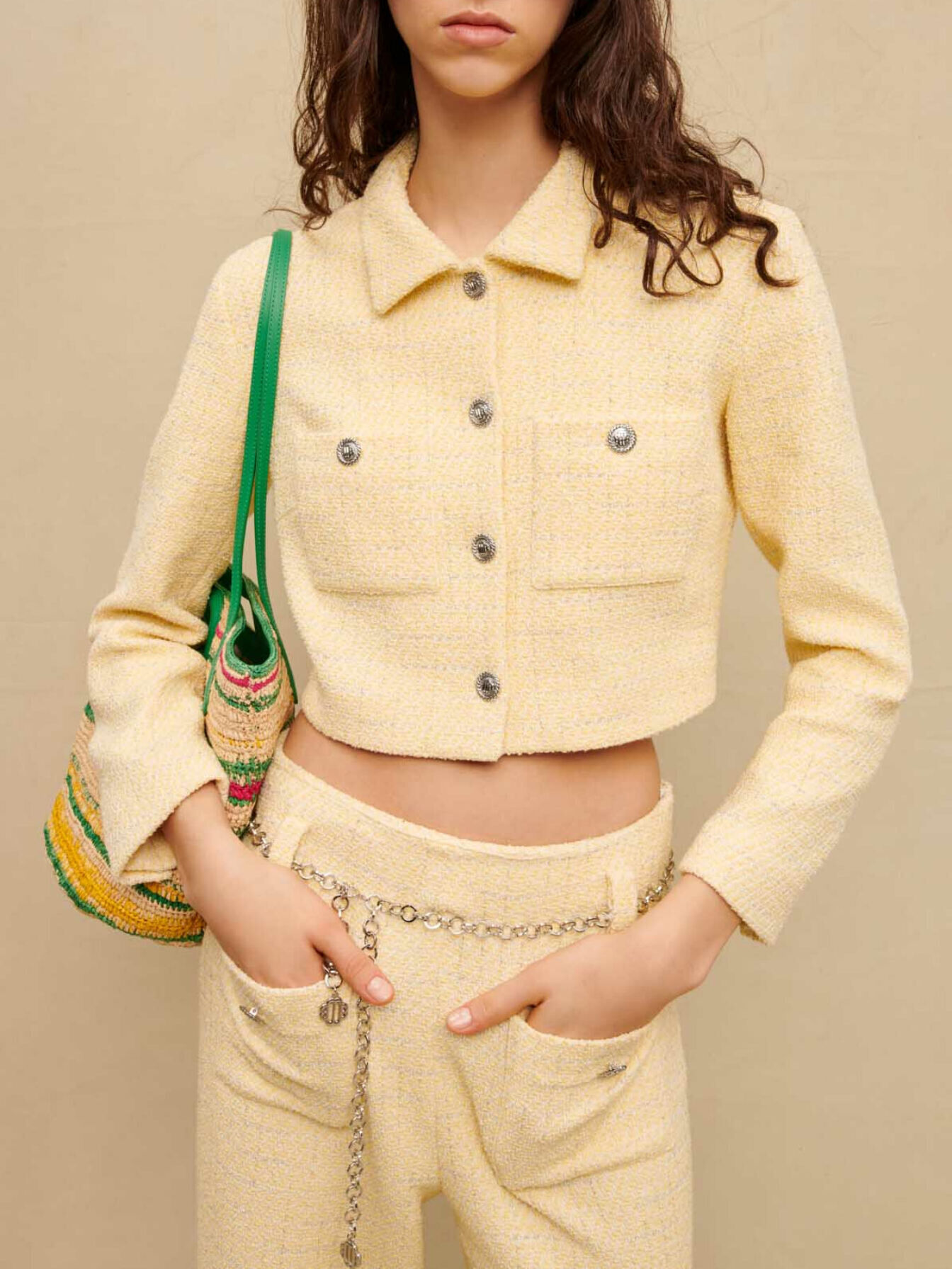 ジャケット Yellow Tweed Cropped Blazer Jacket Amazon.com: Women's Jackets Tweed Boxy Cropped Jacket Women