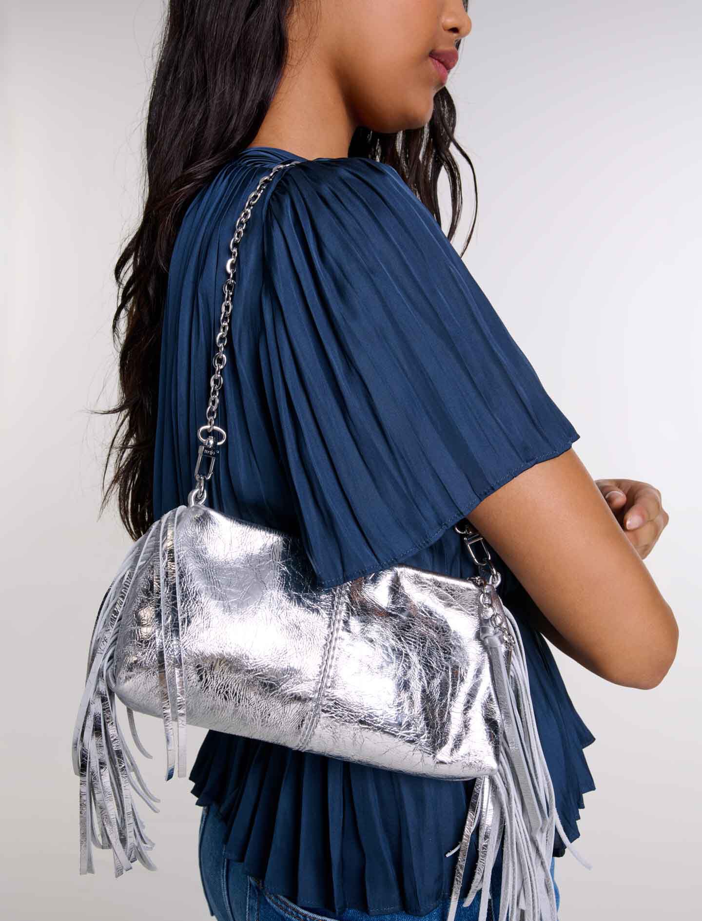 MAJE マージュ クロスボディバッグ Miss M leather clutch bag Black / Gray for Women | Maje