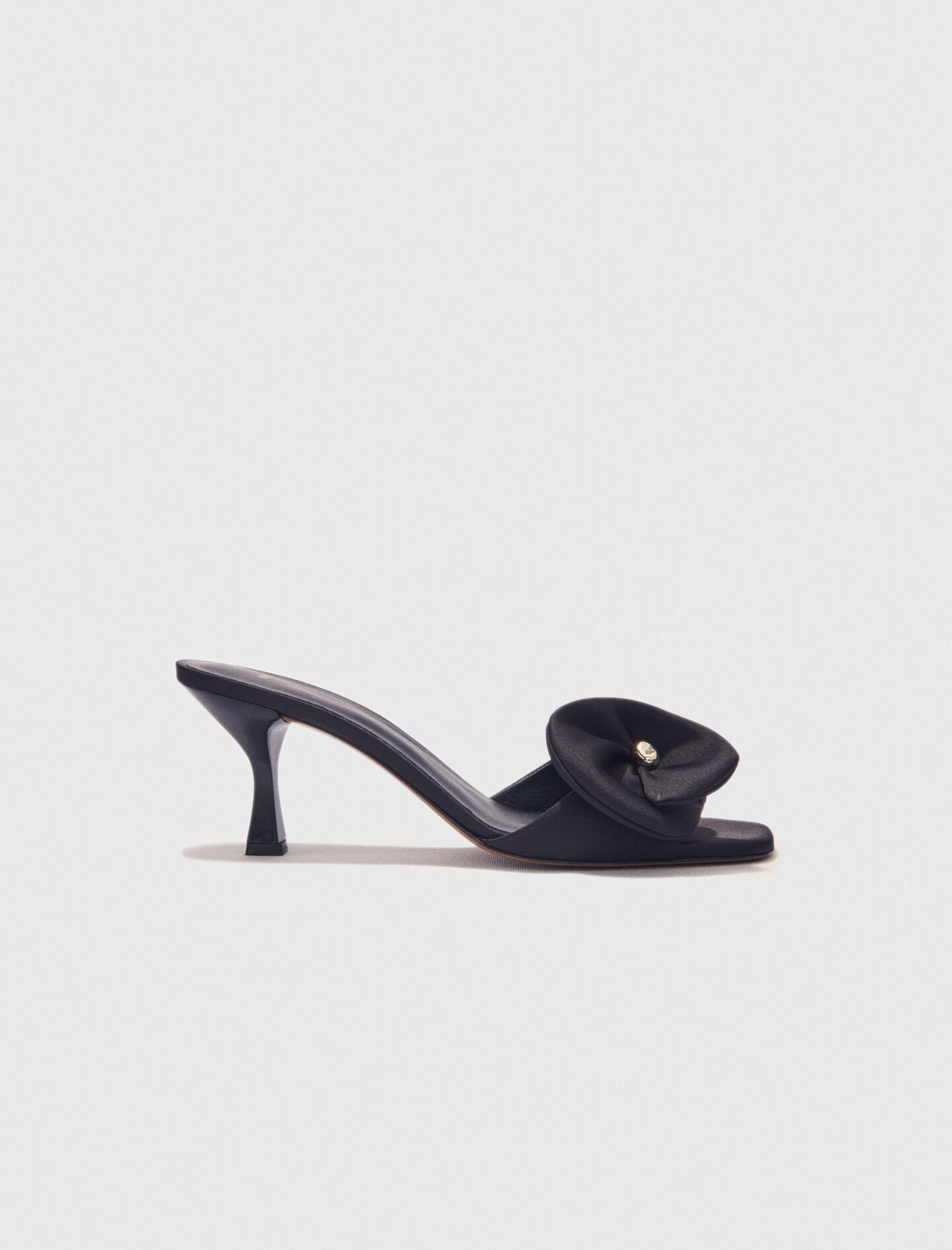 Textile mules with satin flower Black / Gray for Women | Maje