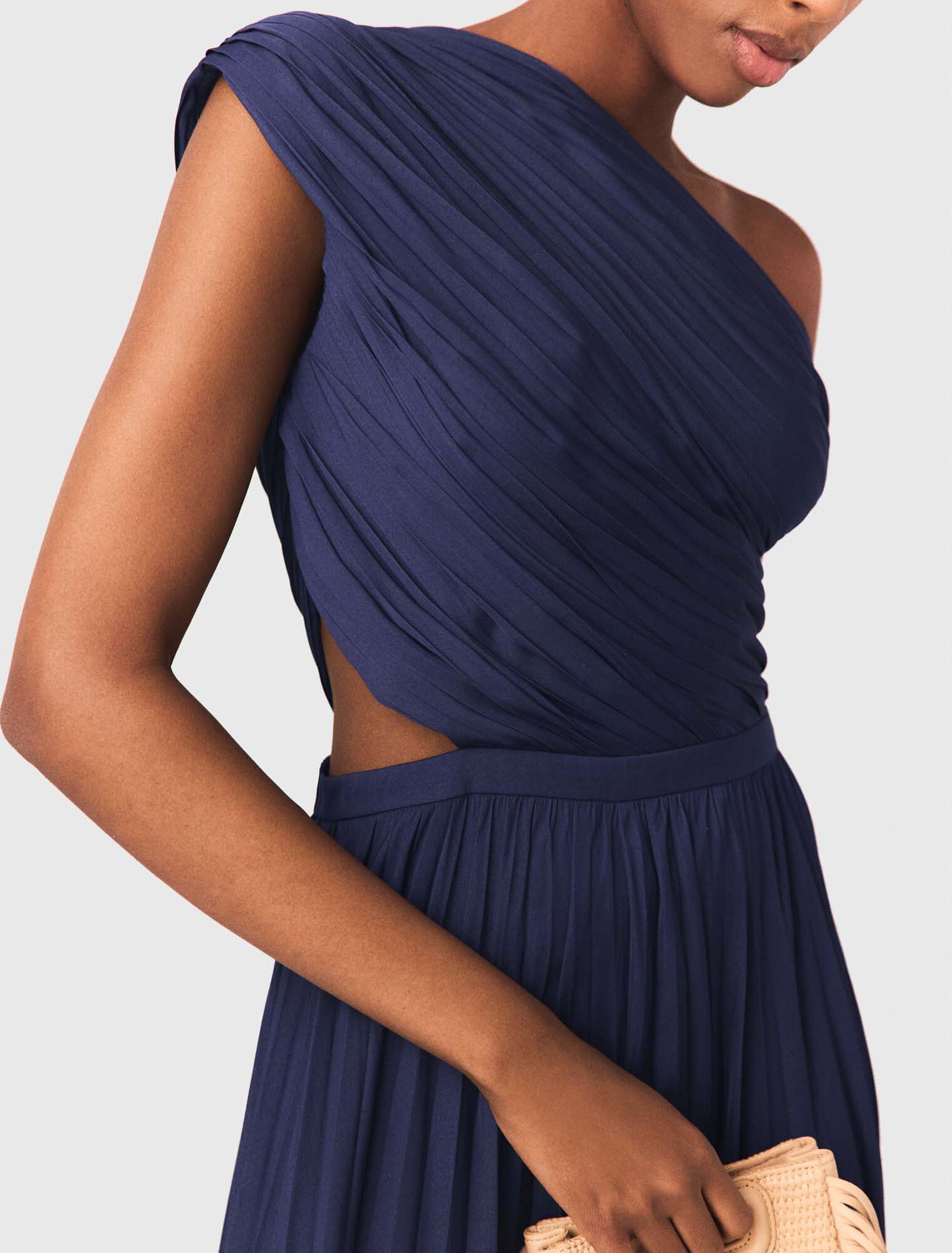 Asymmetrical pleated maxi dress