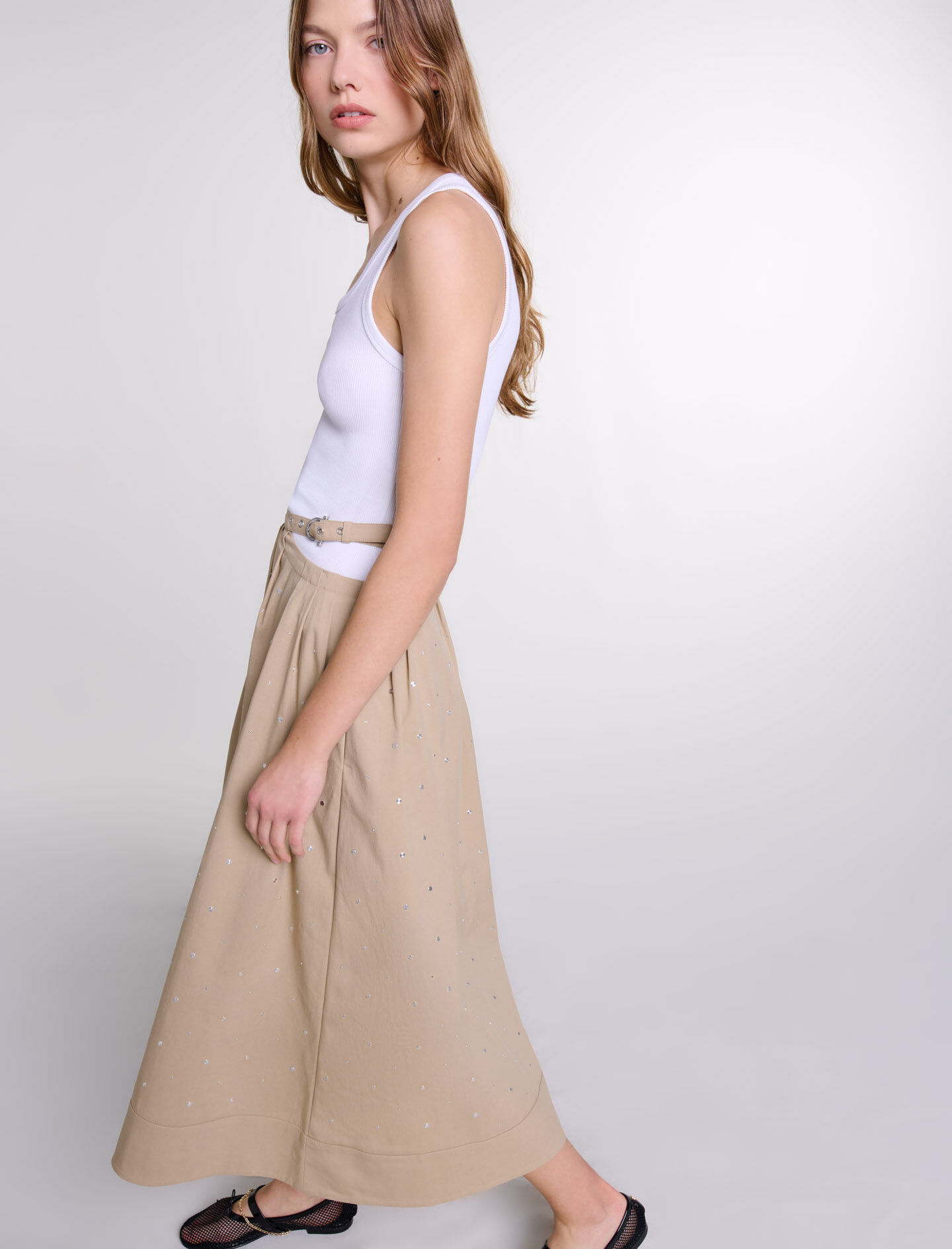 Long studded cotton skirt - Maxi skirts | Maje Long studded cotton skirt - Maxi skirts | Maje