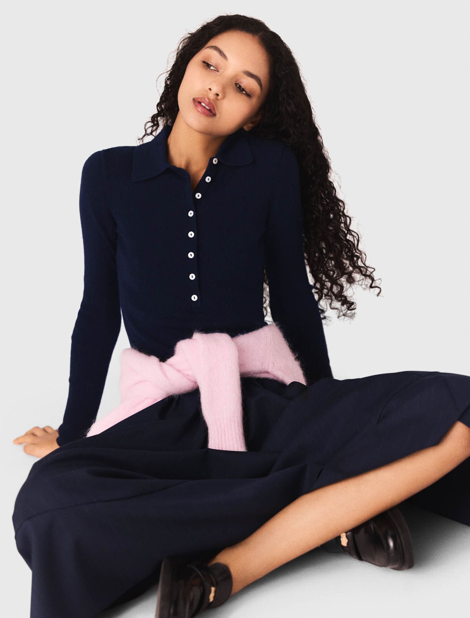 Polo collar ribbed jumper