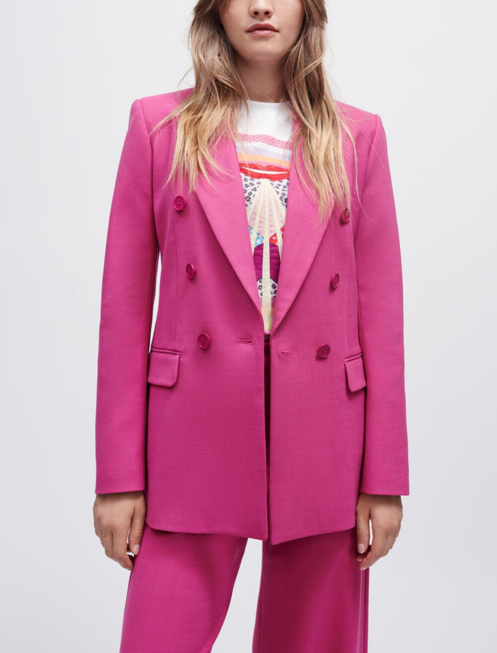 Double breasted stretch suit jacket Offline Blazers Jackets Maje