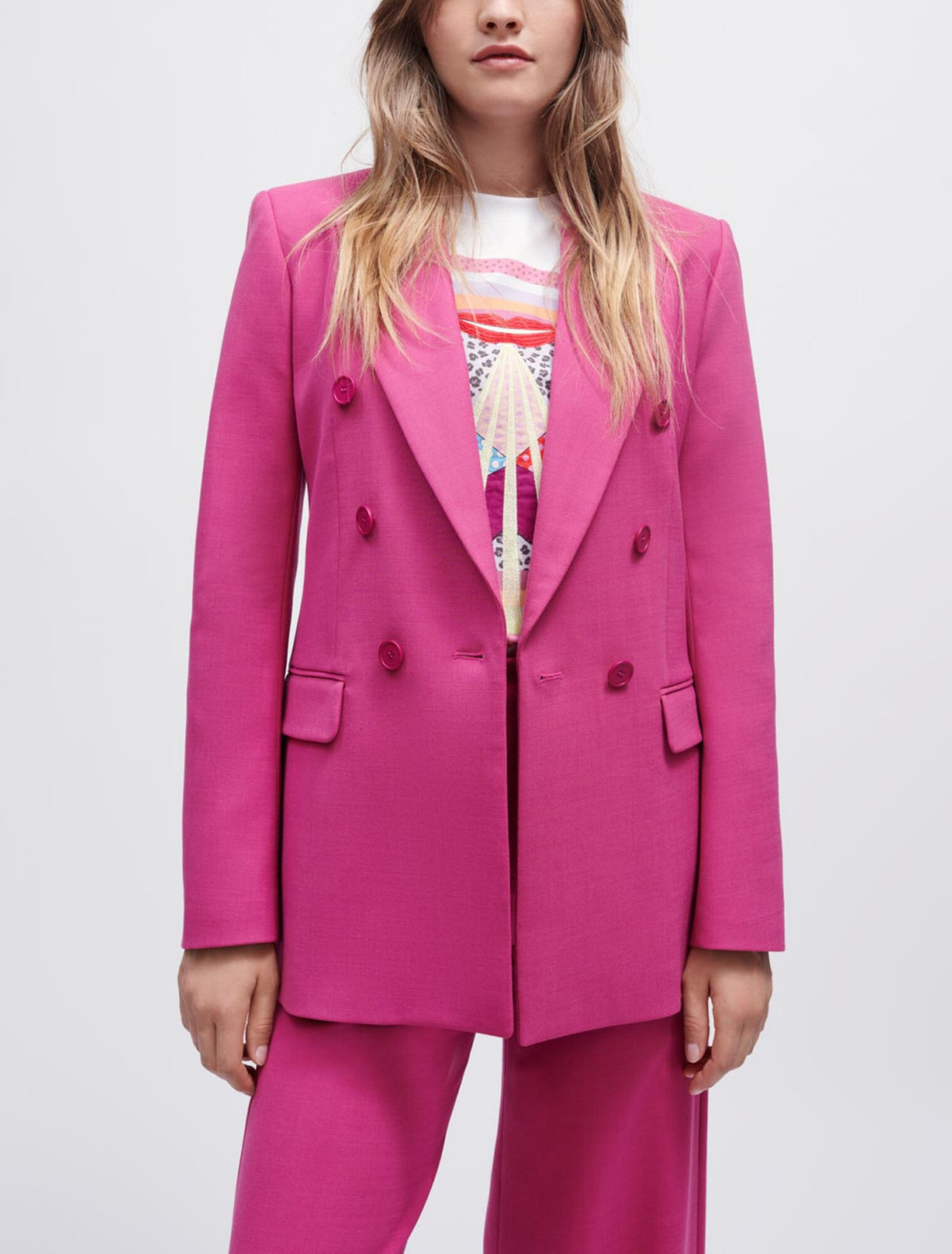 Double-breasted stretch suit jacket