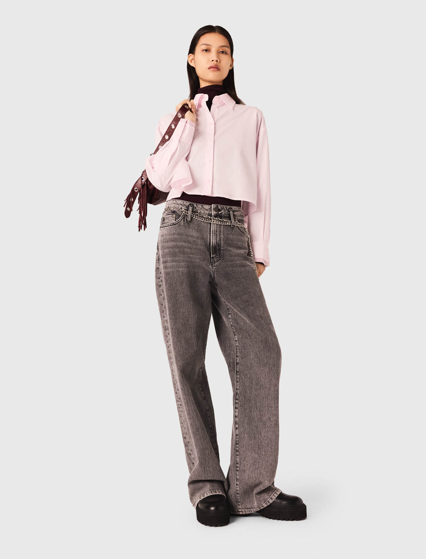 Mai.M Wide-leg jeans with chain-link belt Black / Gray for Women