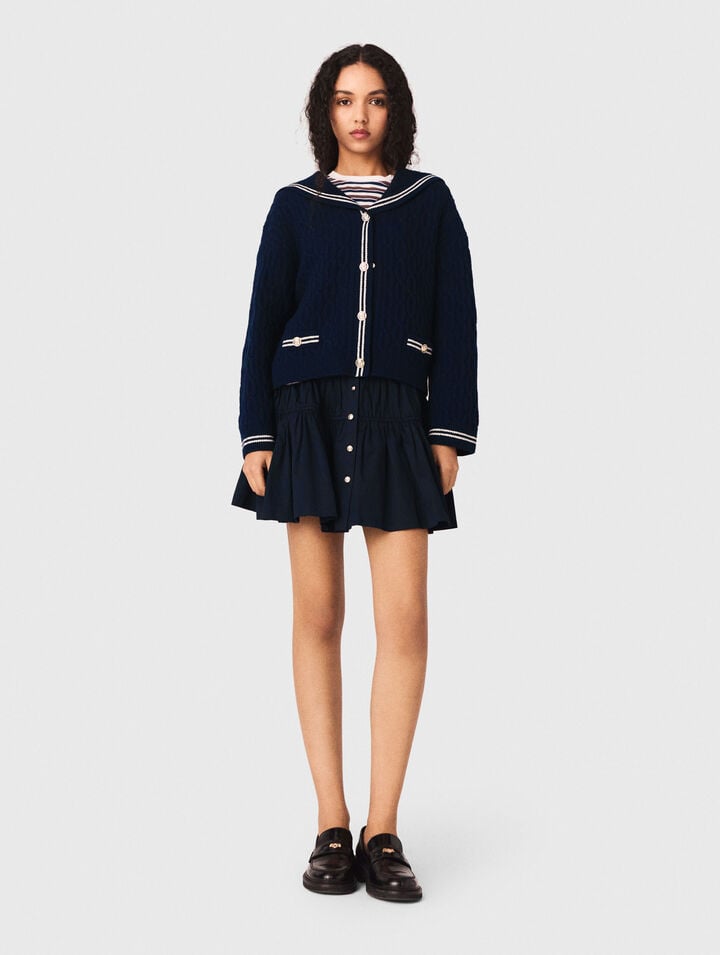 Boat neck cable-knit cardigan