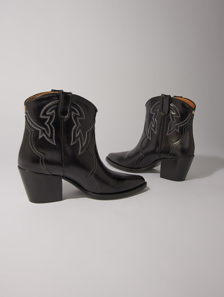 Leather cowboy ankle boots
