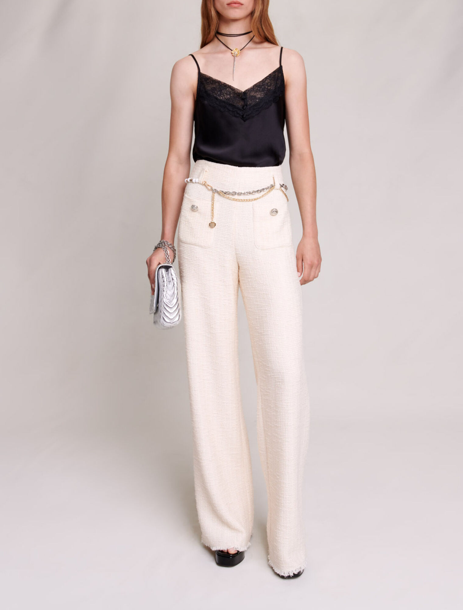 Wide-leg tweed trousers
