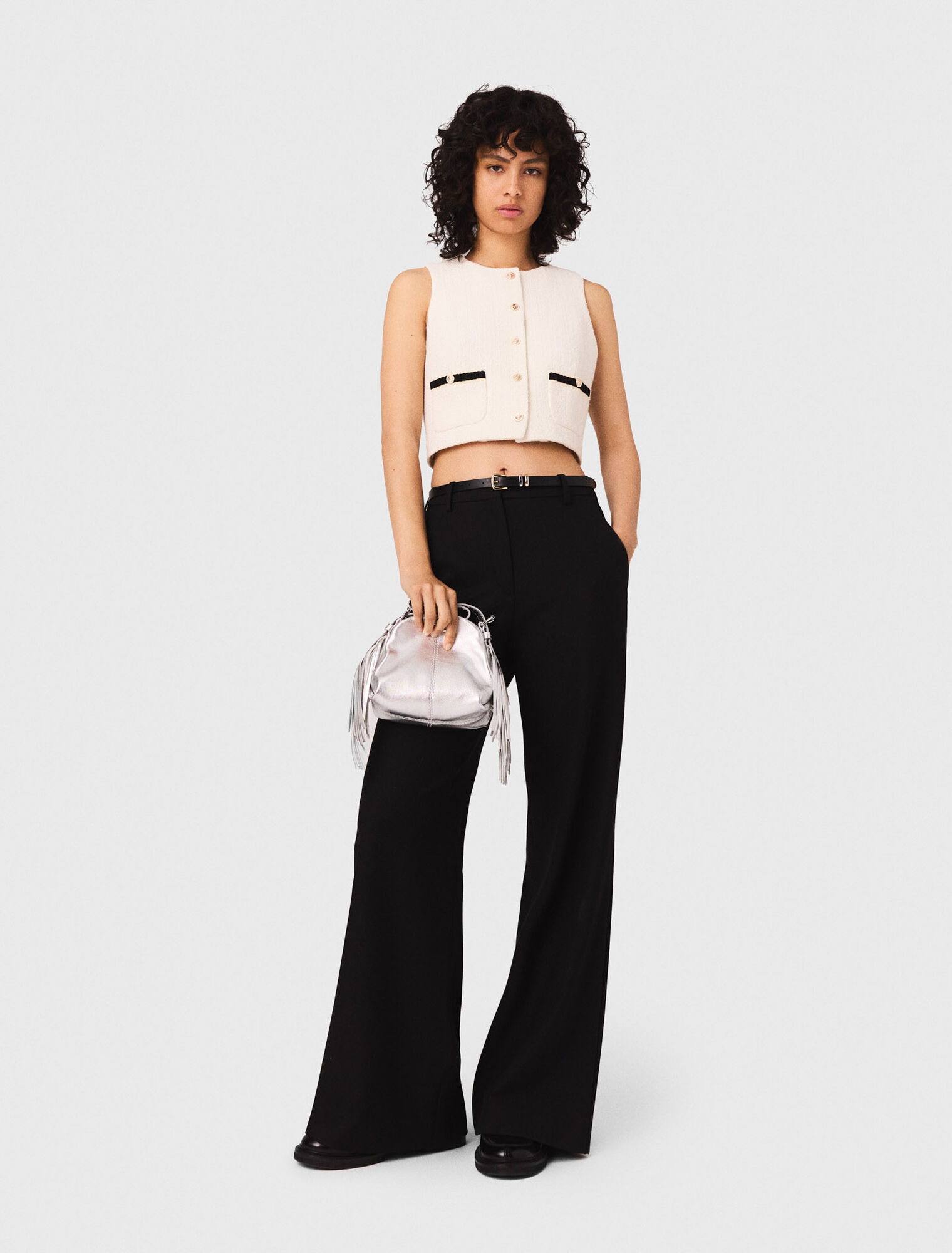 Sleeveless tweed lurex top