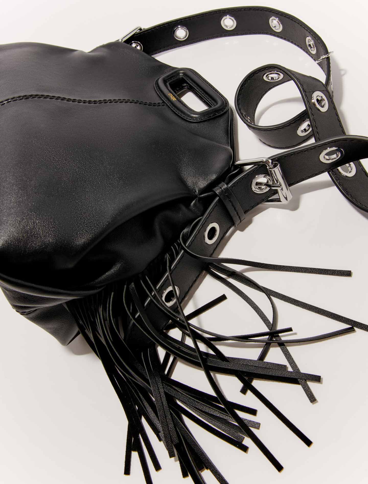 【MAJE】MISS M ミニバッグ 天然レザー×フリンジ : ブラック Smooth leather Miss M bag Black / Gray for Women | Maje