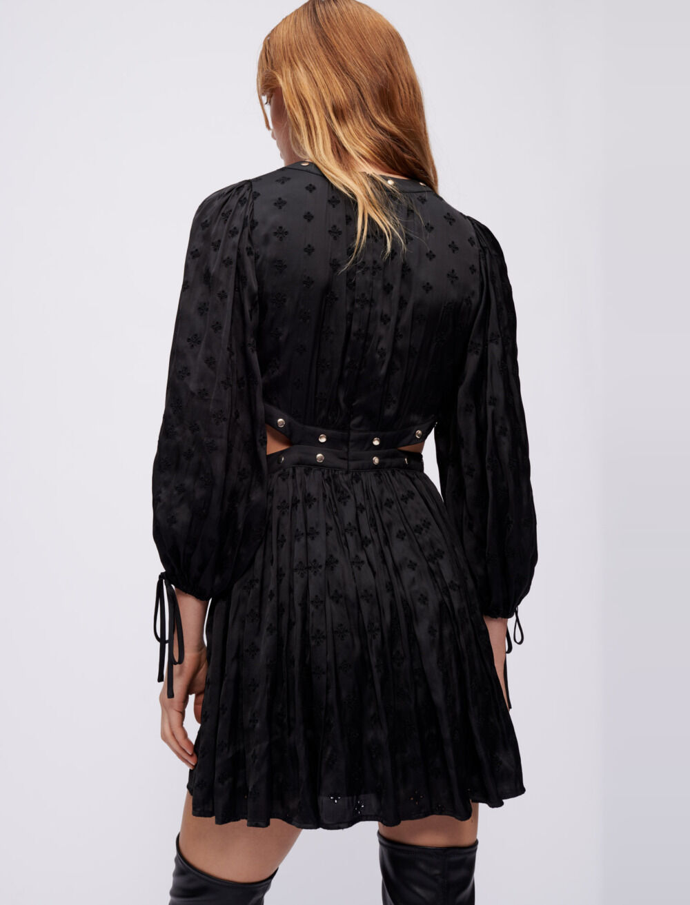 Studded embroidered satin dress Black / Gray for Women | Maje