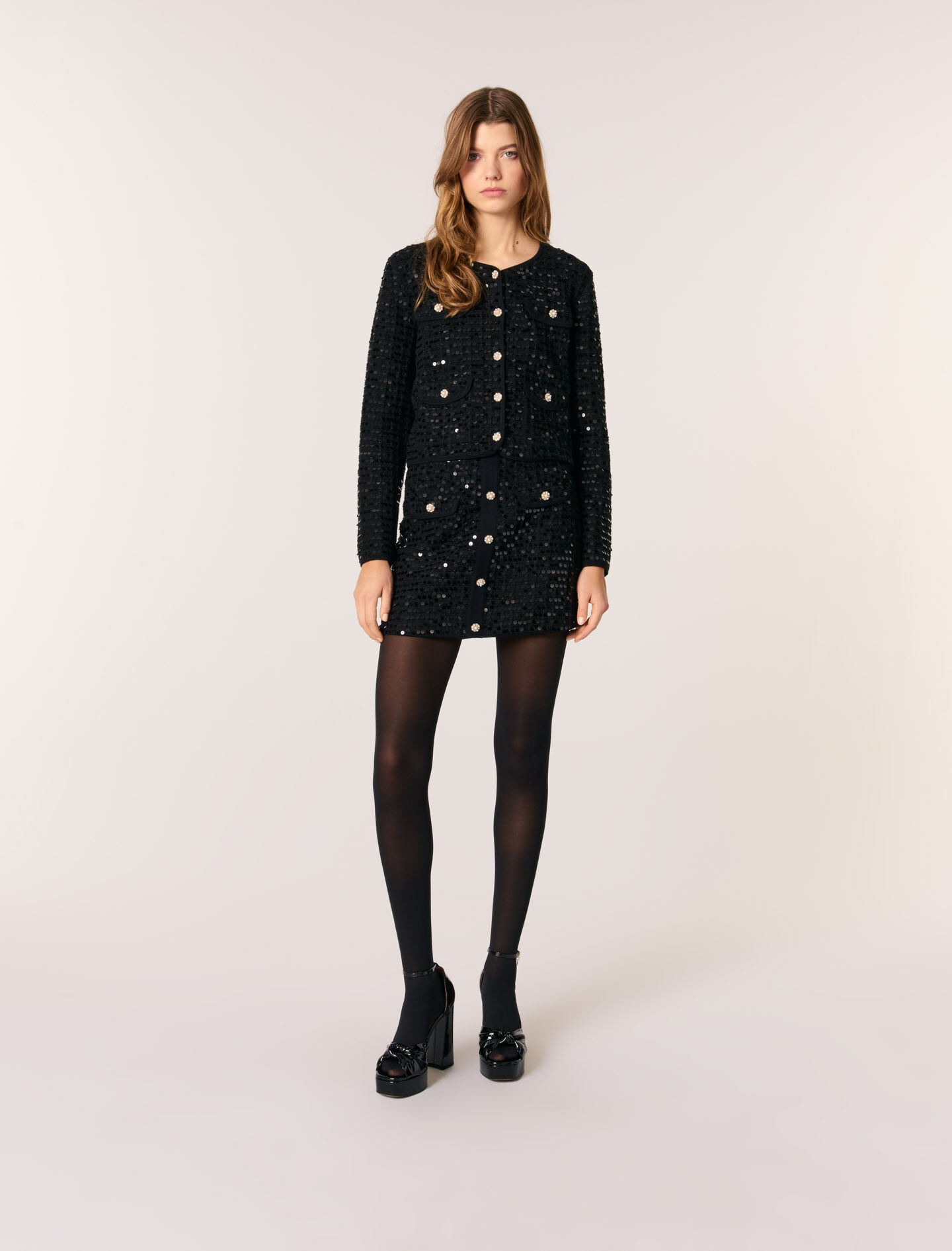 Short sequinned knit skirt Black / Gray for Women | Maje