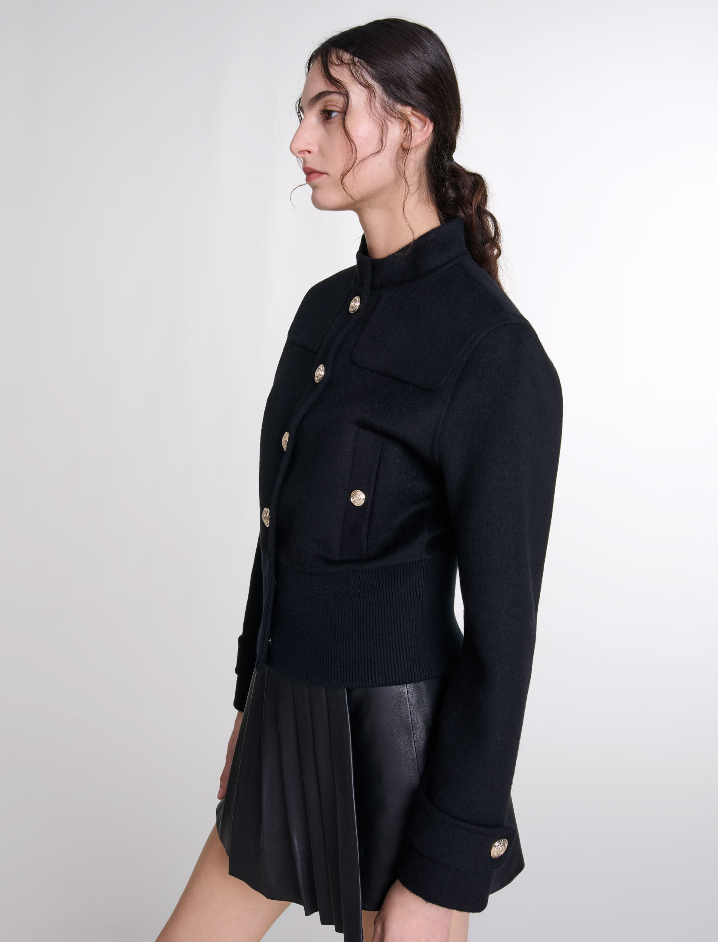 Dark Stone Melange Wool Shirt Jacket - Jackets & Coats