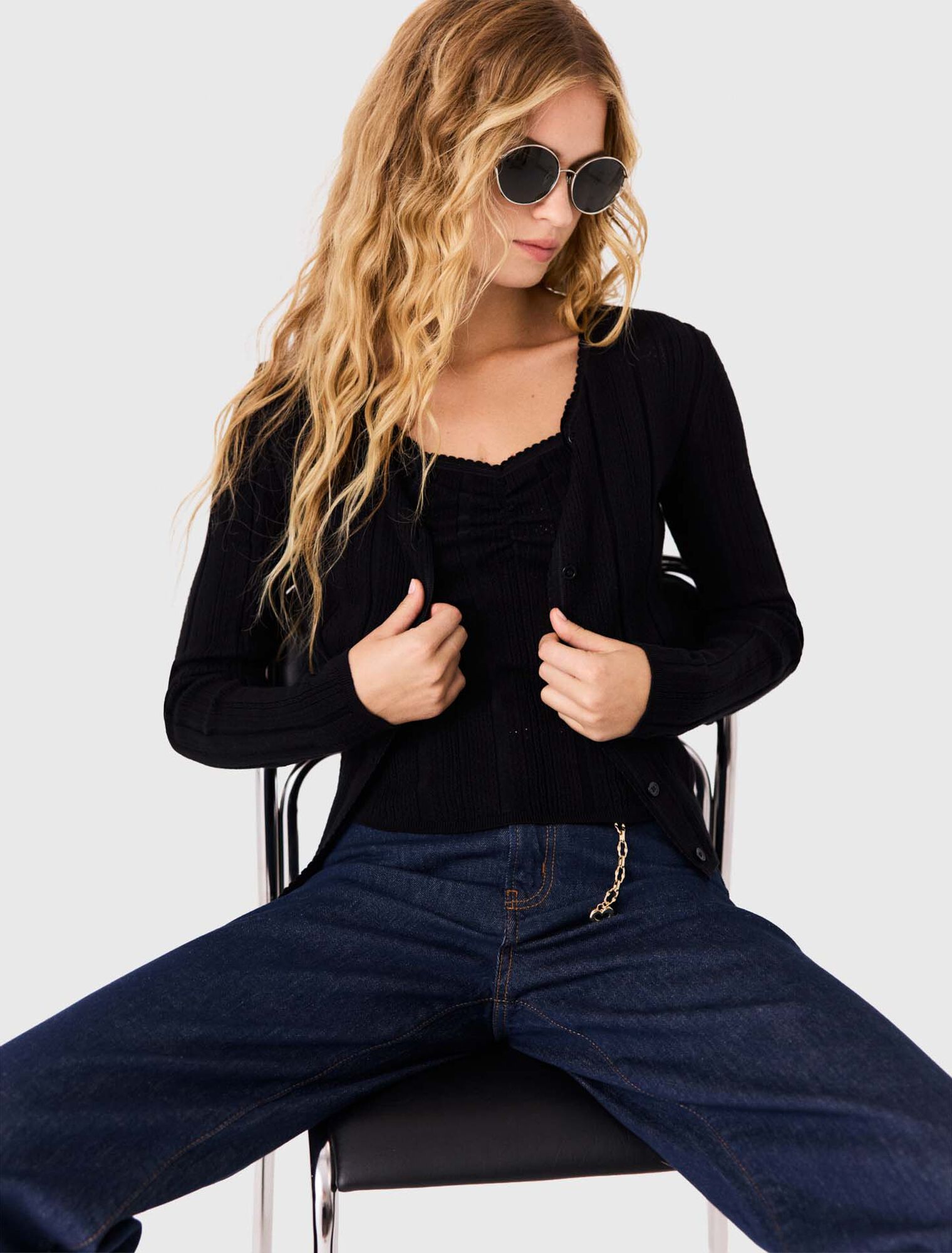 Pointelle knit twinset
