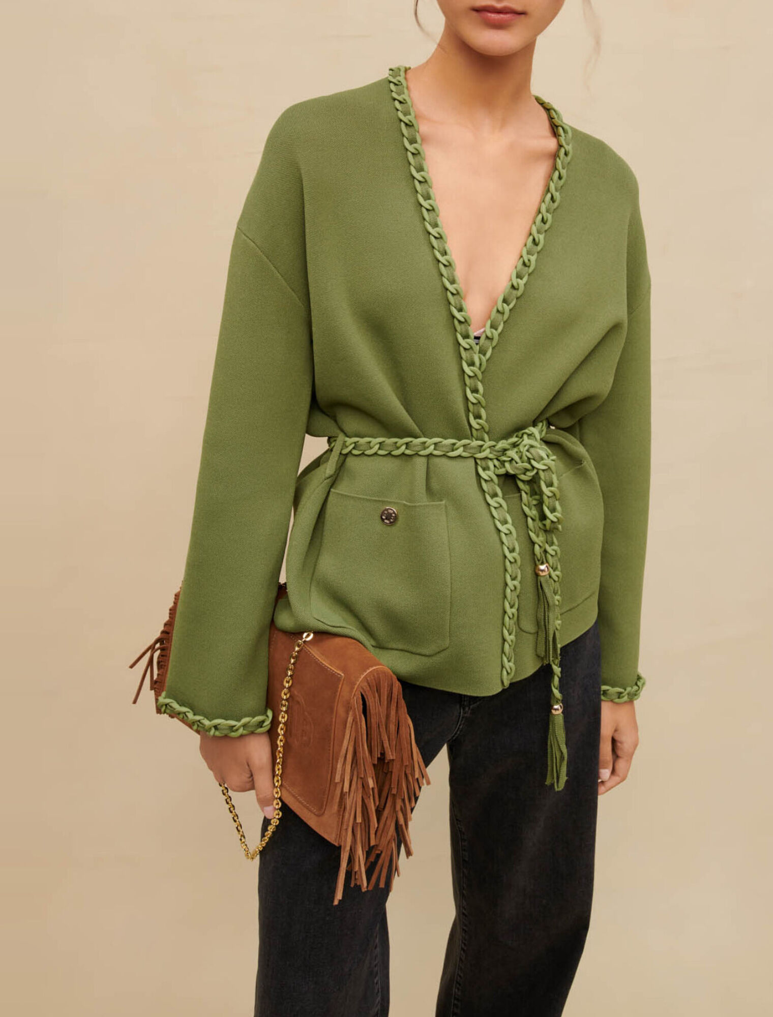 Cardigan with braided trim