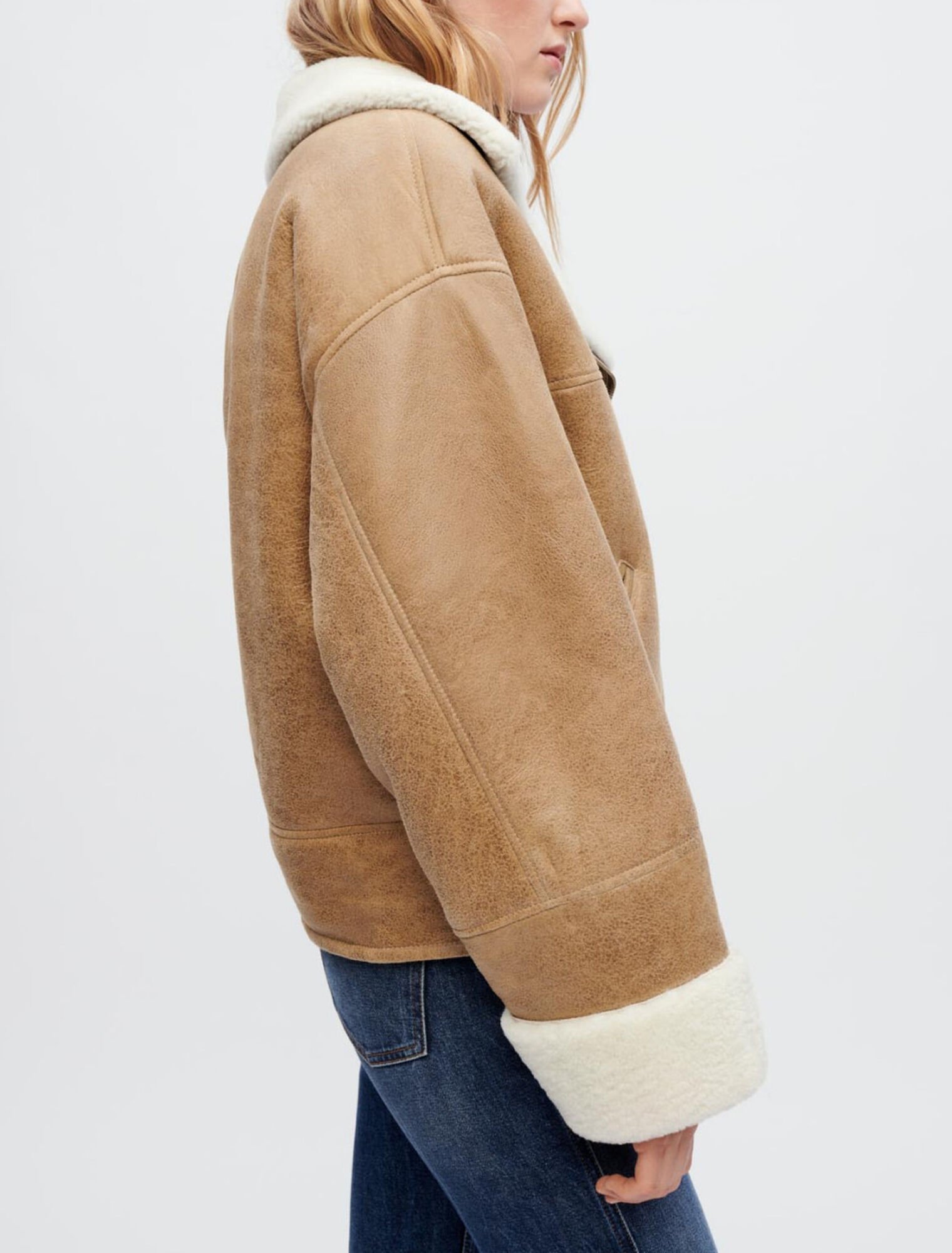 Two-tone shearling coat