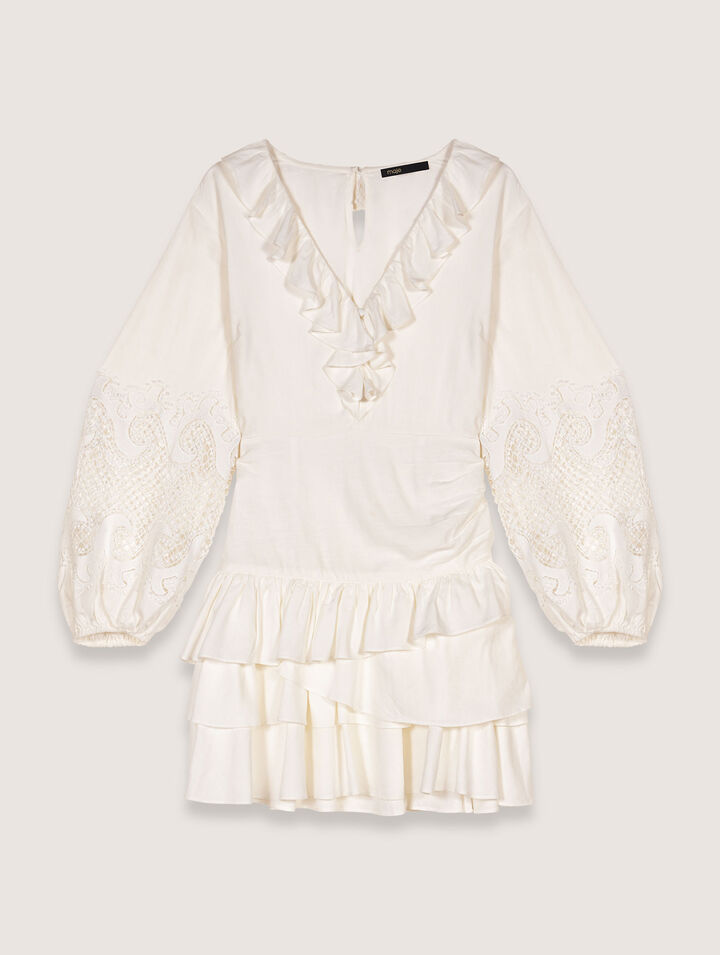 Ruffled embroidered sleeve dress