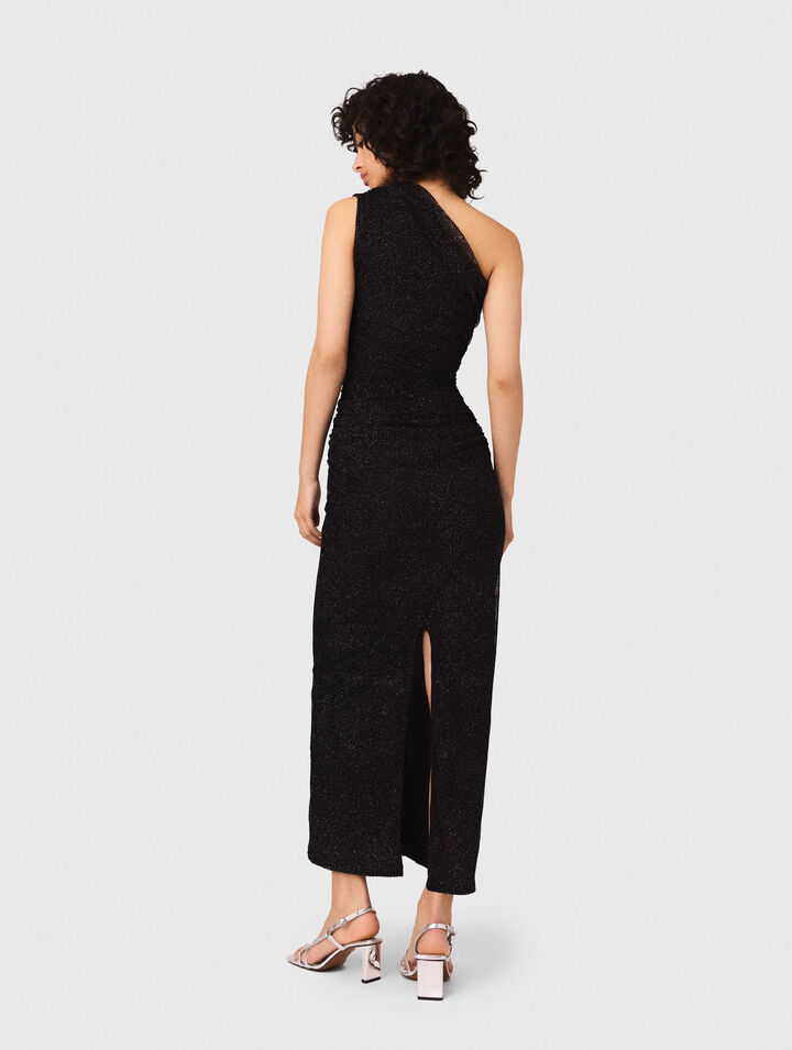Asymmetric rhinestone knit dress