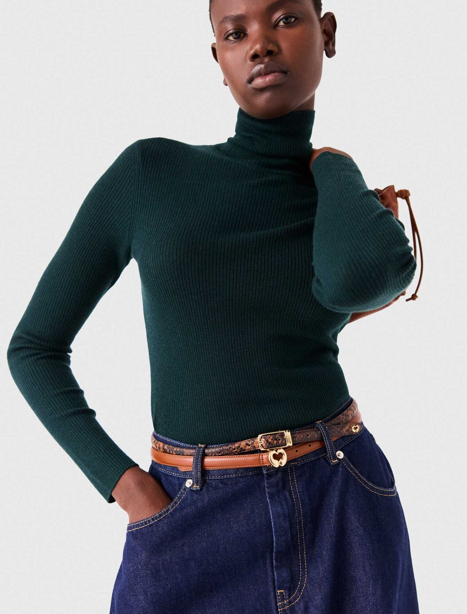 Slim embossed leather belt