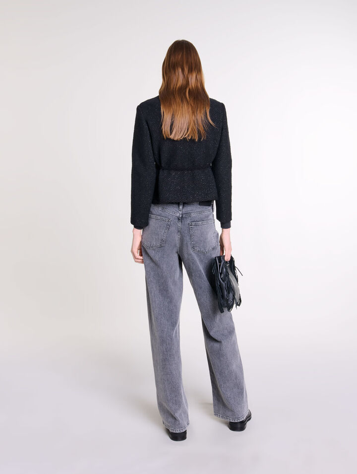 Straight-cut shiny tweed jacket