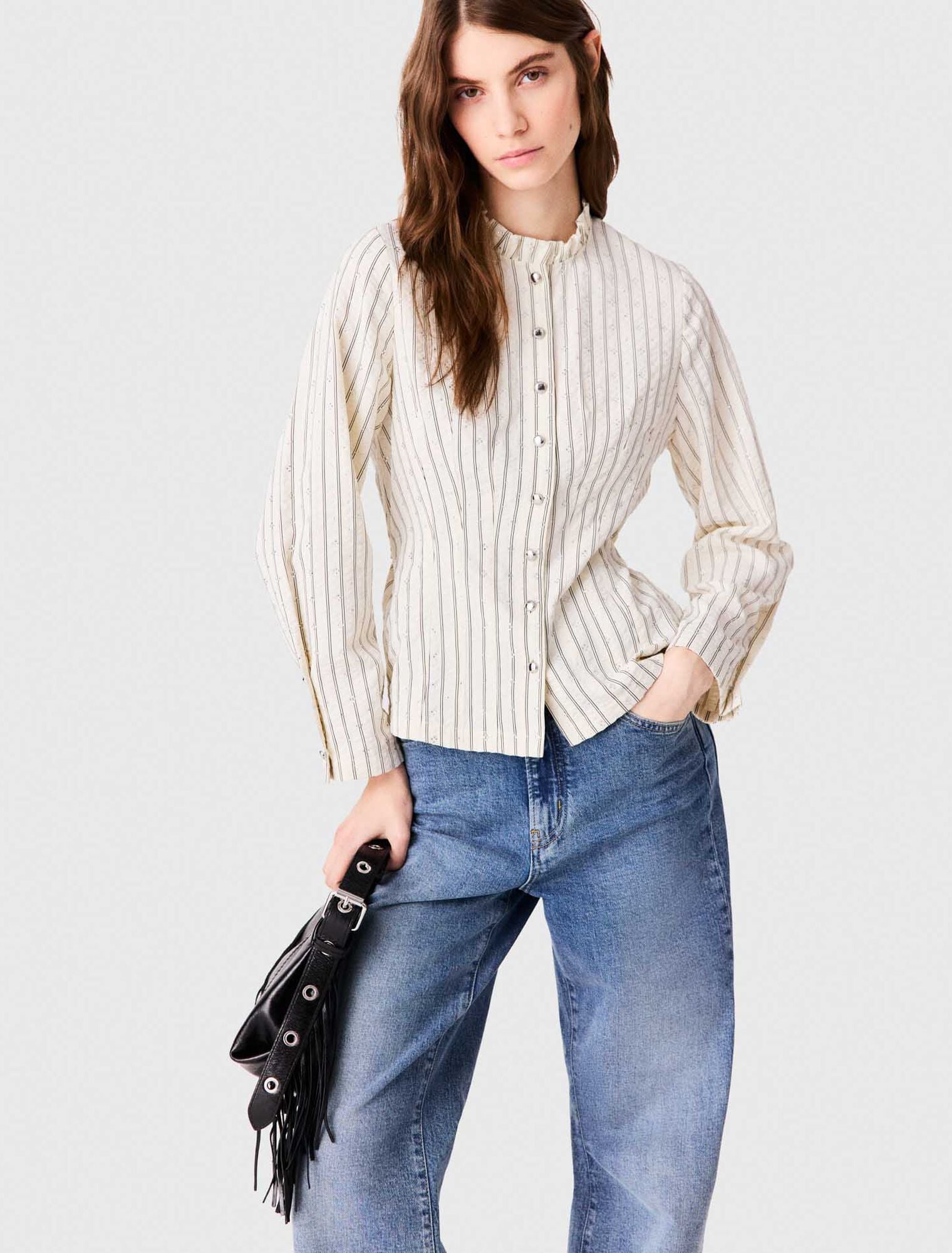 High-neck rhinestone shirt