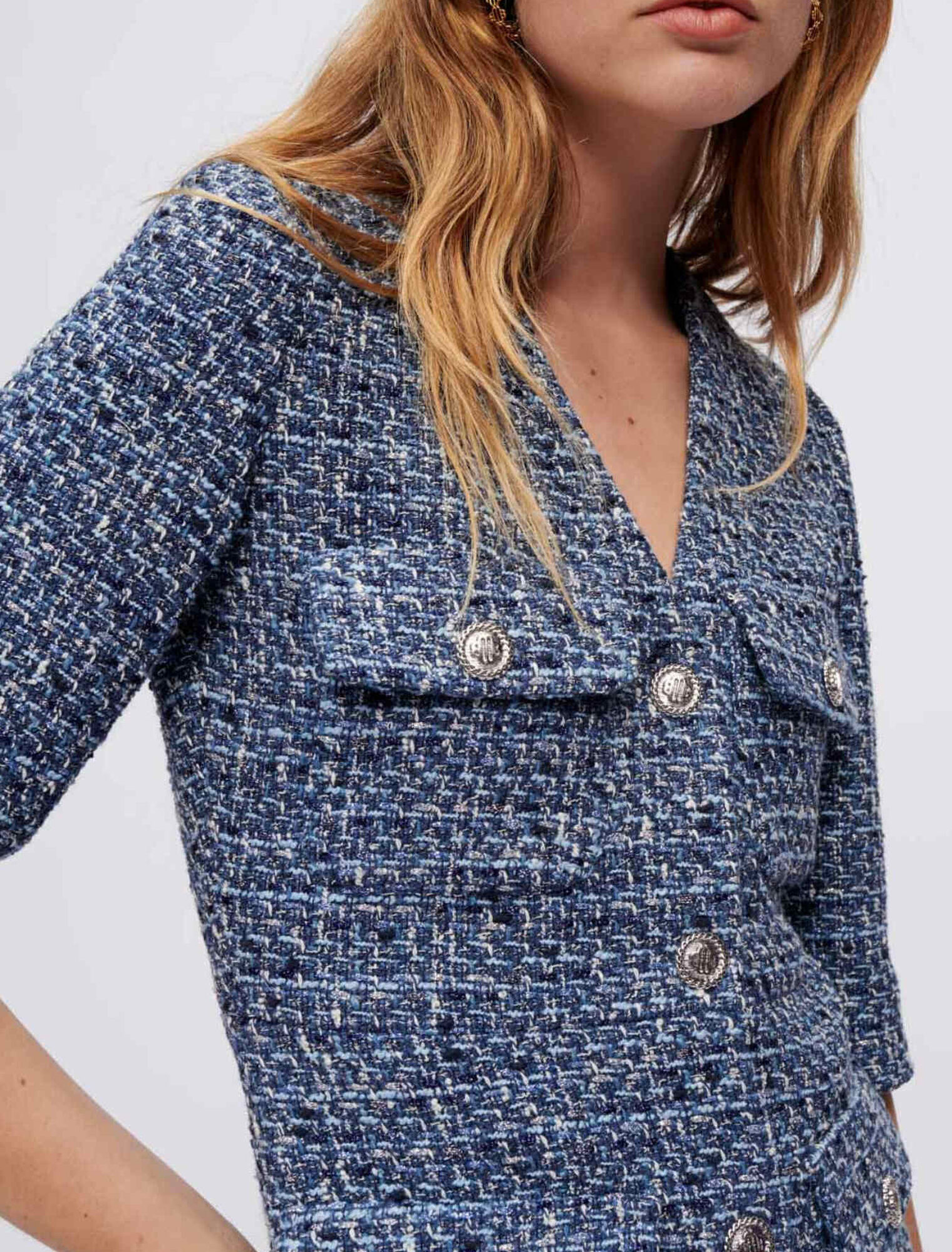 Short tweed dress with accentuated waist
