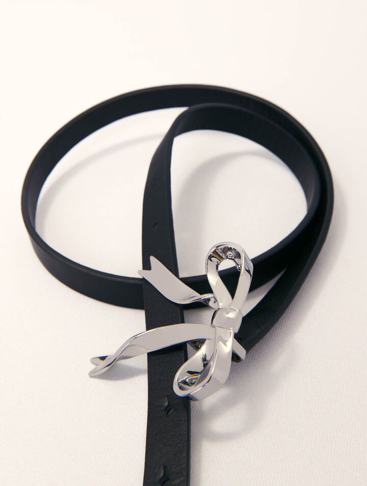 Slim leather bow belt