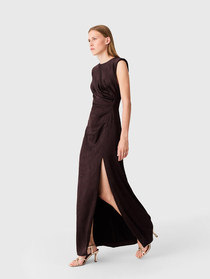 Satin-effect draped maxi dress
