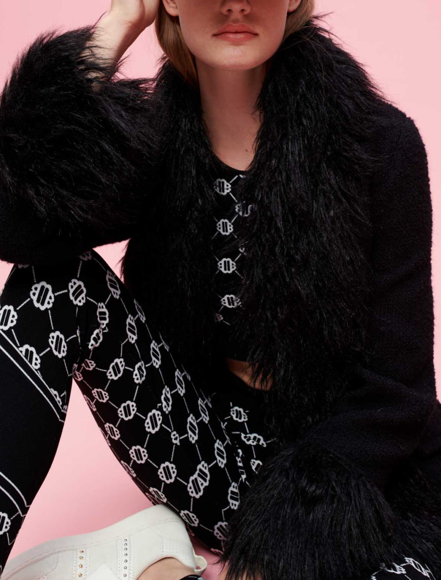 Contrast faux fur coat