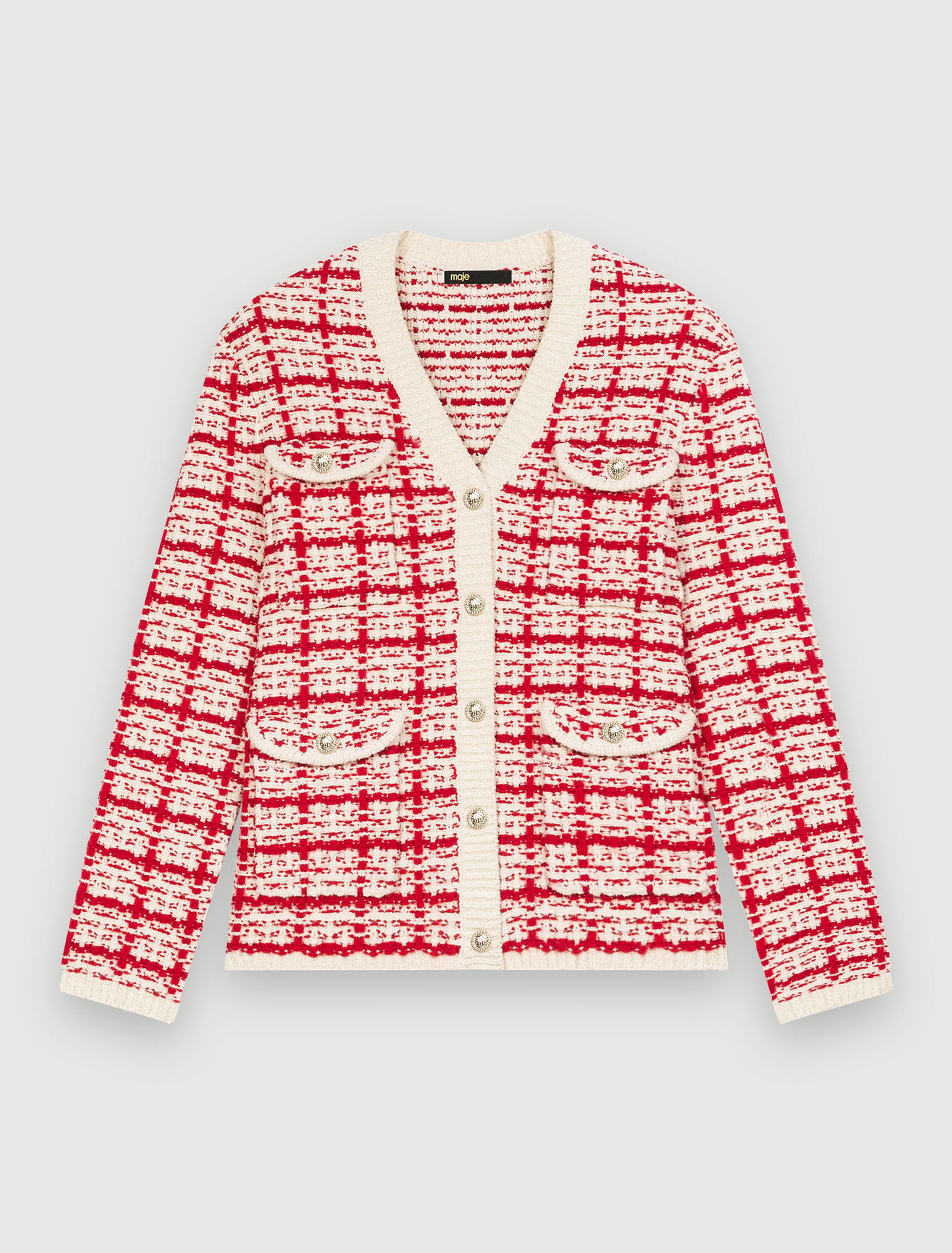 Two-tone tweed-effect knit cardigan