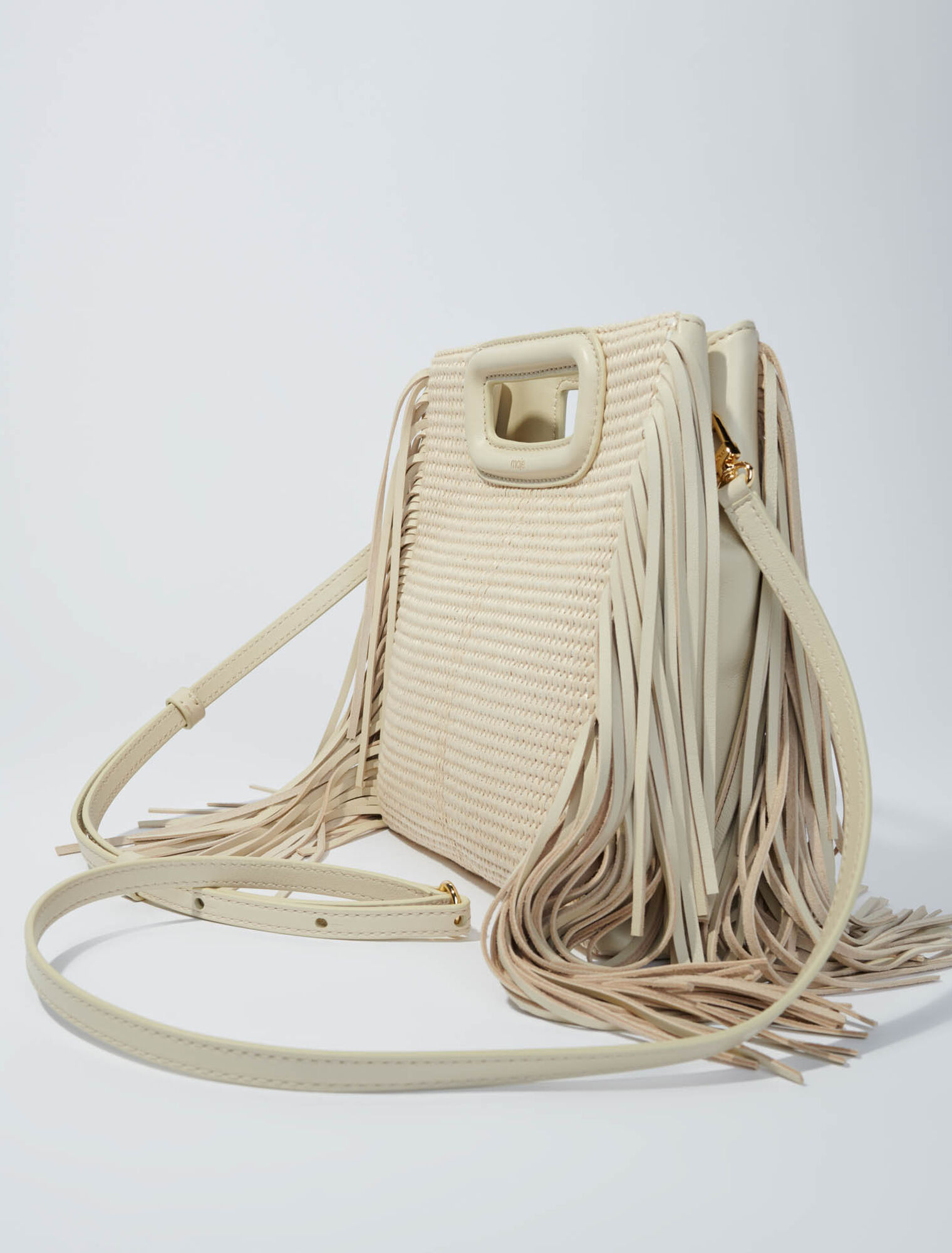 Textile and raffia M bag